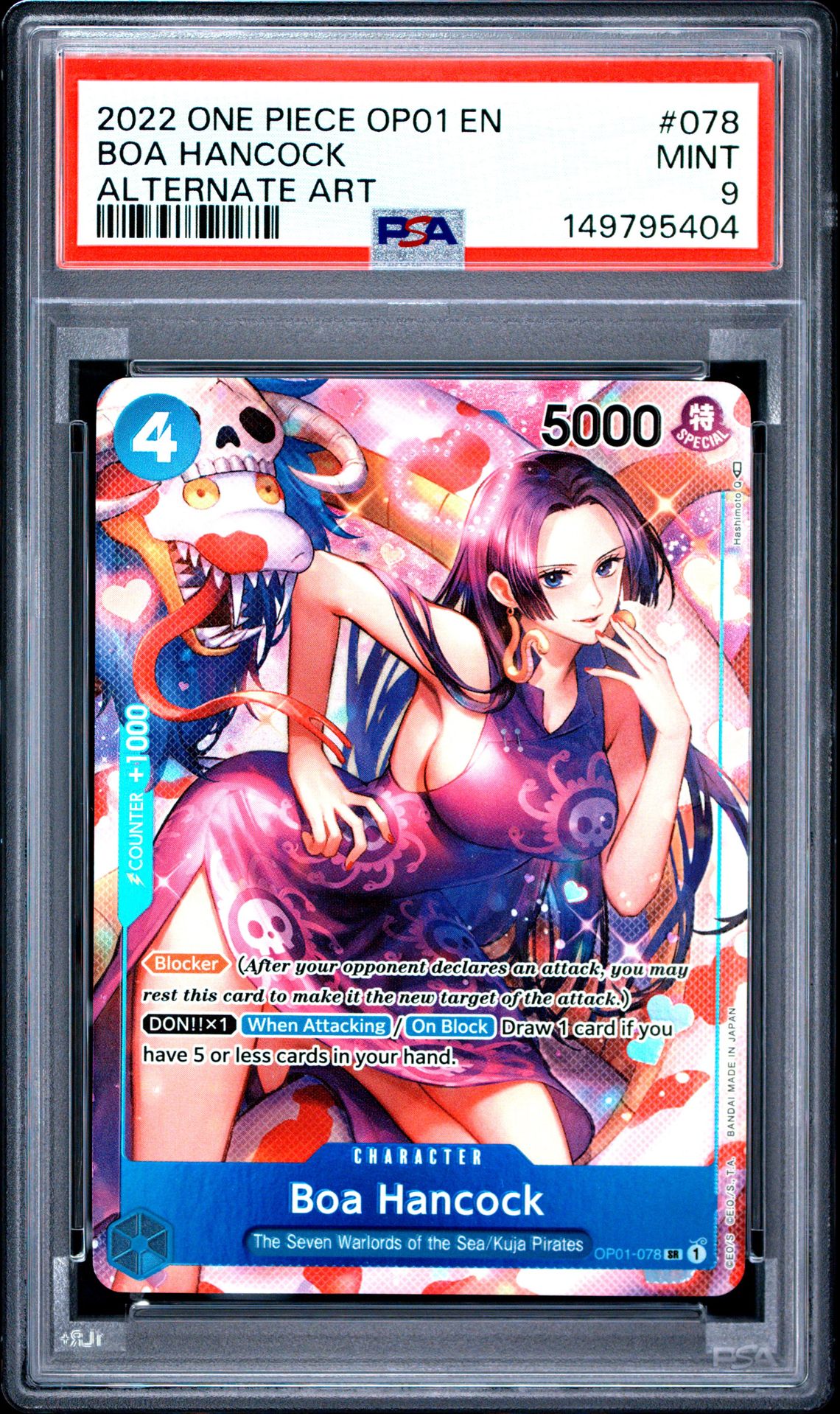 2022 One Piece Op01-Romance Dawn Boa Hancock #078 (Alternate Art) Mint 9 front