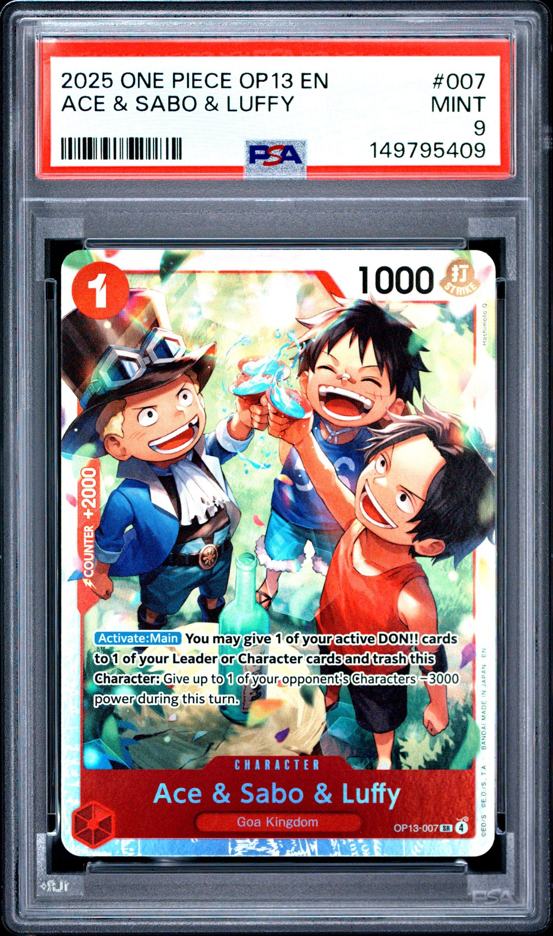 2025 One Piece Op13-Carrying On His Will Ace & Sabo & Luffy #007 Mint 9 front