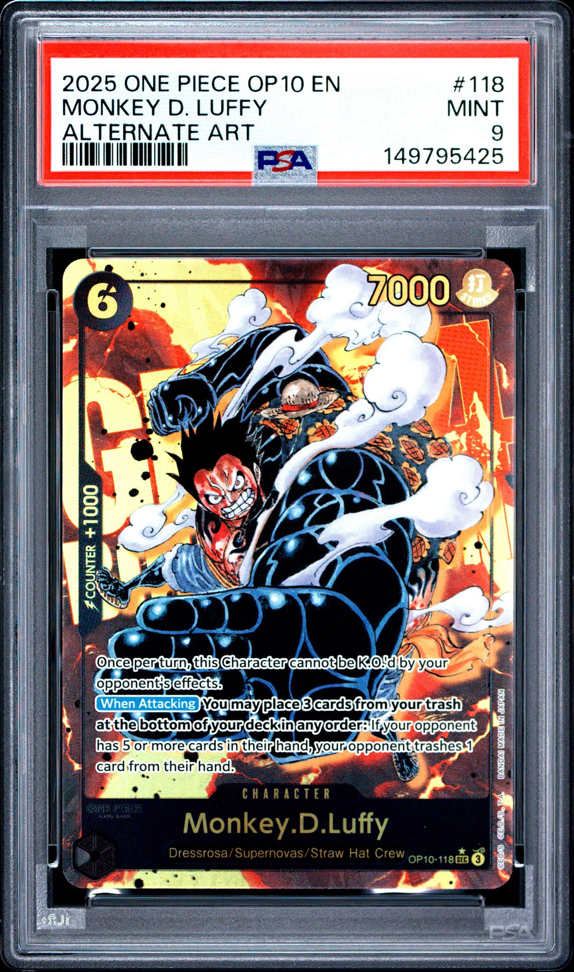 2025 One Piece Op10-Royal Blood Monkey D. Luffy #118 (Alternate Art) Mint 9 front