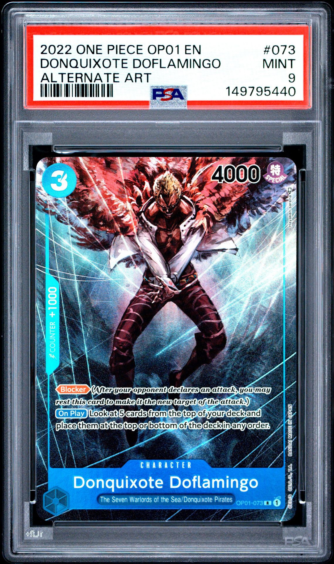 2022 One Piece Op01-Romance Dawn Donquixote Doflamingo #073 (Alternate Art) Mint 9 front