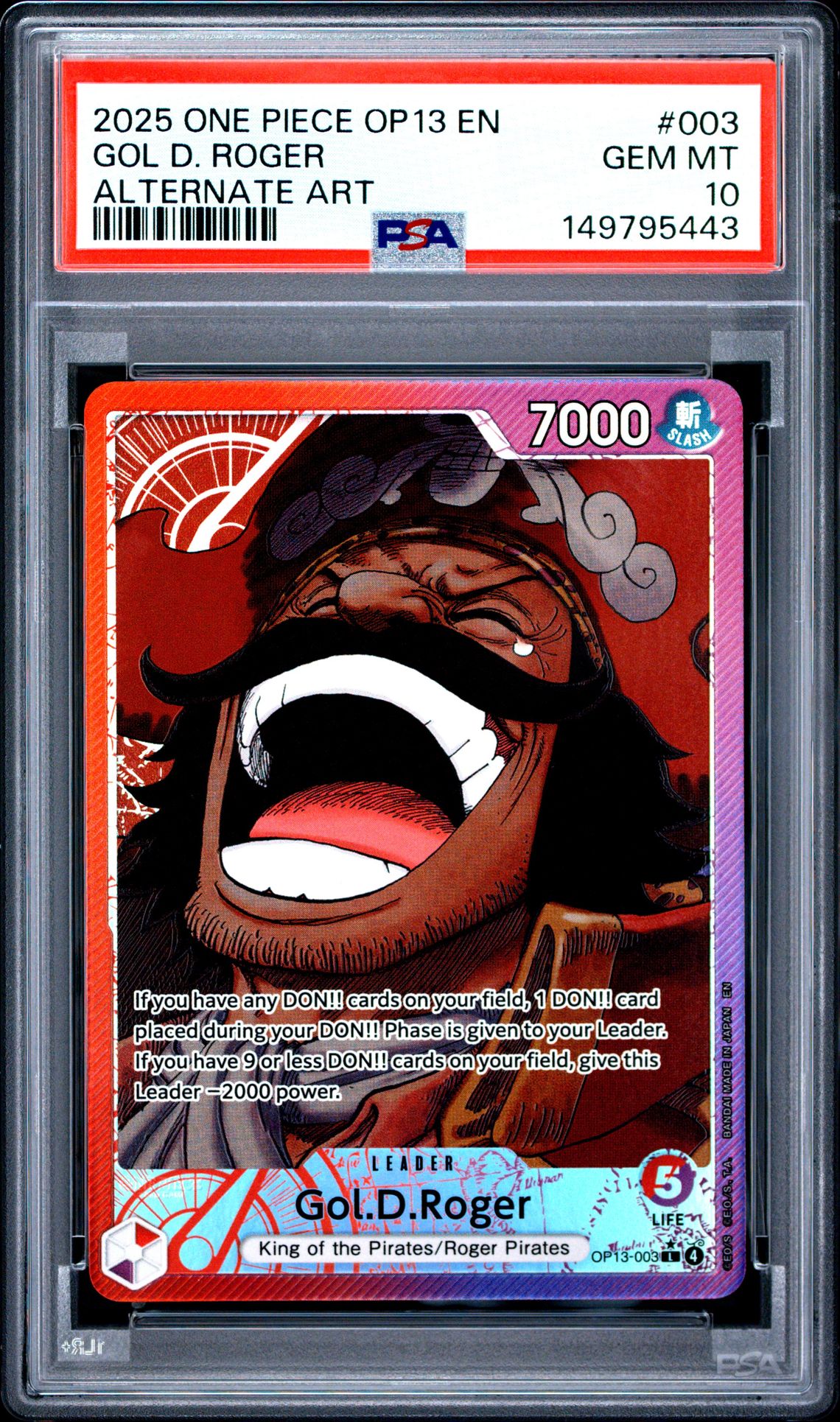 2025 One Piece Op13-Carrying On His Will Gol D. Roger #003 (Alternate Art) Gem Mt 10 front