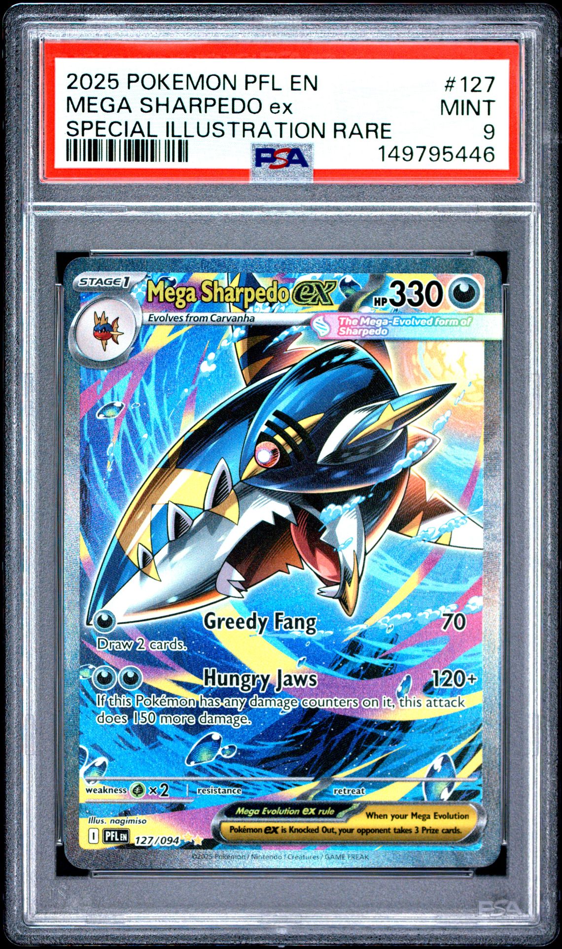 2025 Pokemon Pfl En-Phantasmal Flames Mega Sharpedo Ex #127 (Special Illustration Rare) Mint 9 front