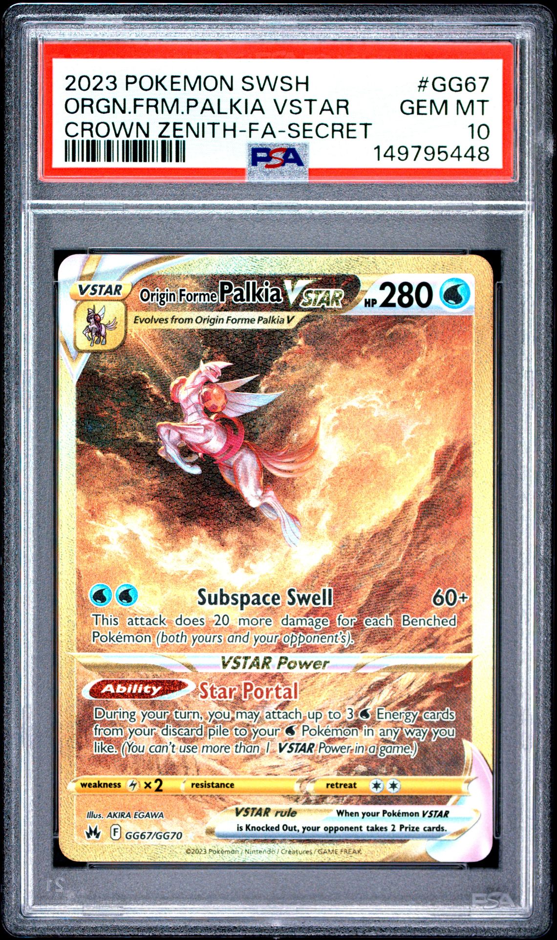 2023 Pokemon Sword And Shield Crown Zenith Orgn.frm.palkia Vstar #Gg67 (Crown Zenith-Fa-Secret) Gem Mt 10 front