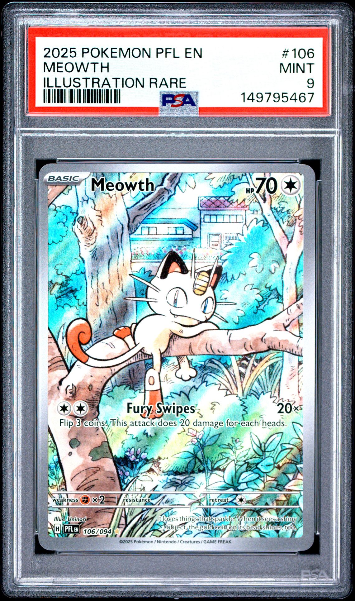 2025 Pokemon Pfl En-Phantasmal Flames Meowth #106 (Illustration Rare) Mint 9 front