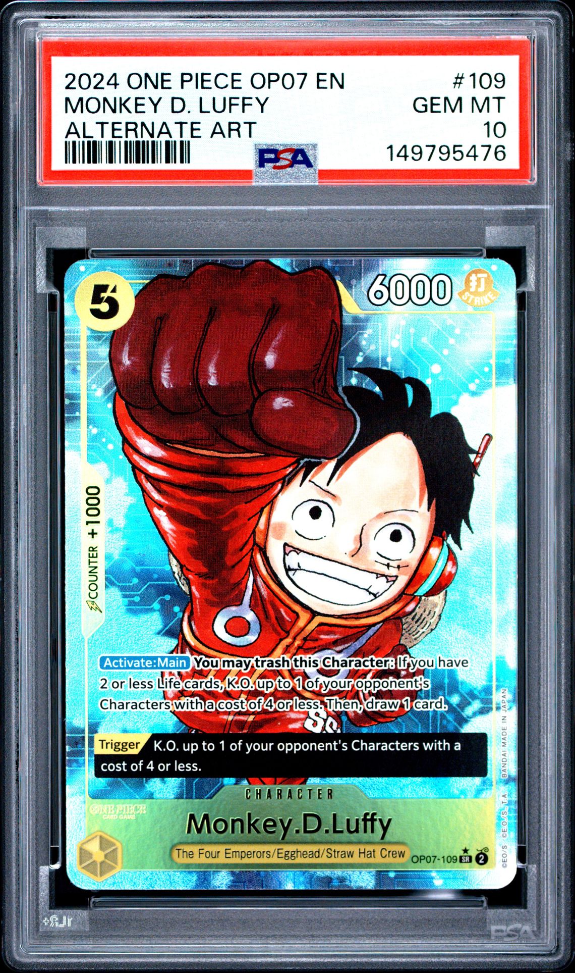 2024 One Piece Op07-500 Years In The Future Monkey D. Luffy #109 (Alternate Art) Gem Mt 10 front