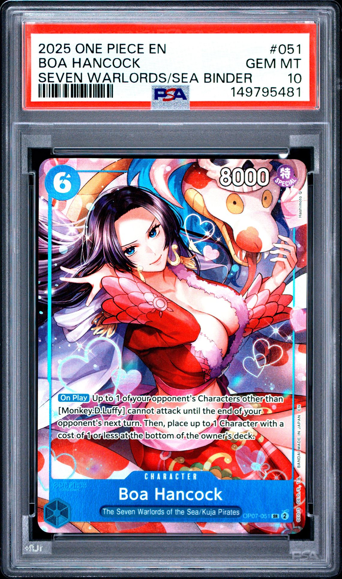 2025 One Piece Seven Warlords Of The Sea Binder Set Boa Hancock #051 Gem Mt 10 front view - PSA graded GEM MT 10