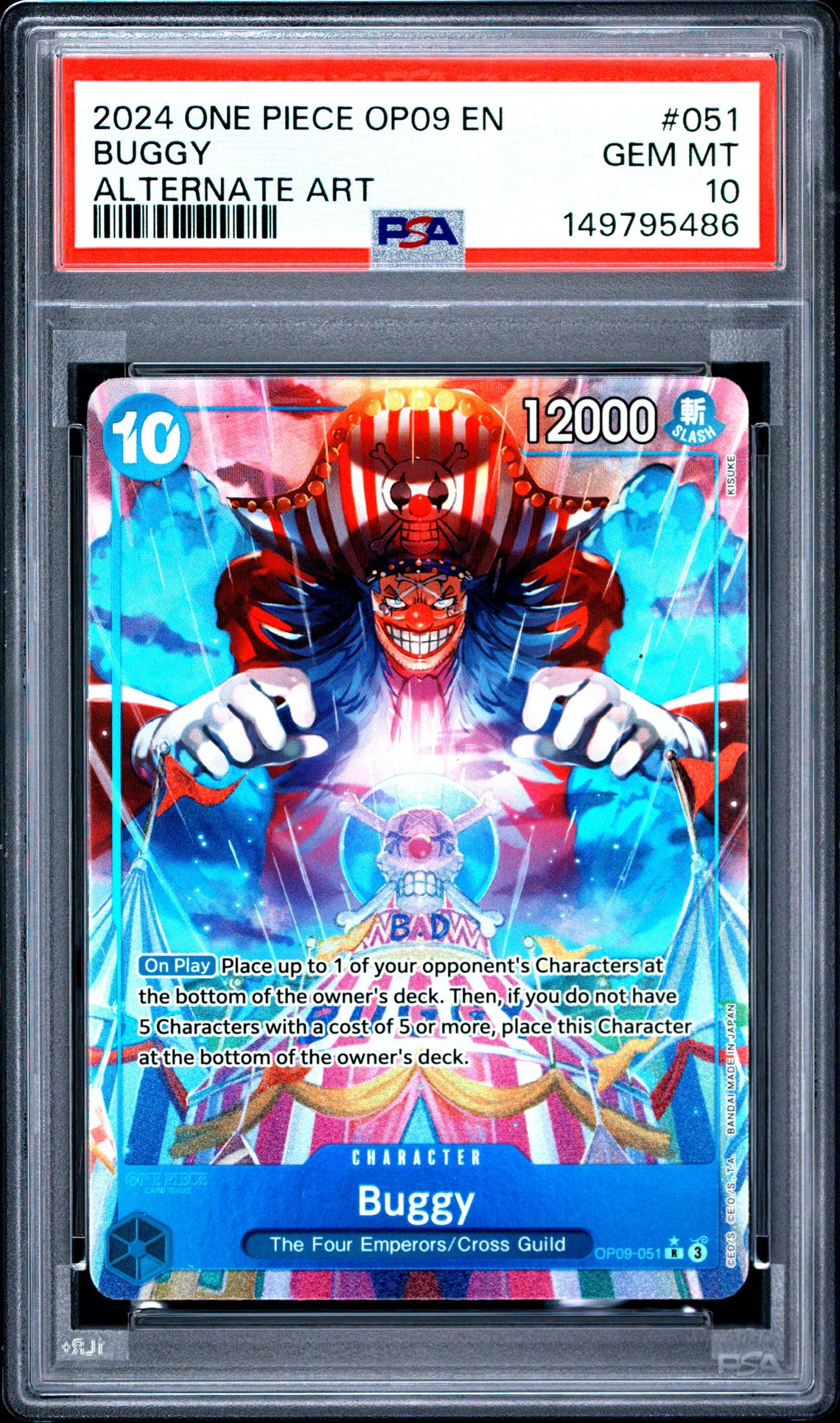 2024 One Piece Op09-Emperors In The New World Buggy #051 (Alternate Art) Gem Mt 10 front view - PSA graded GEM MT 10