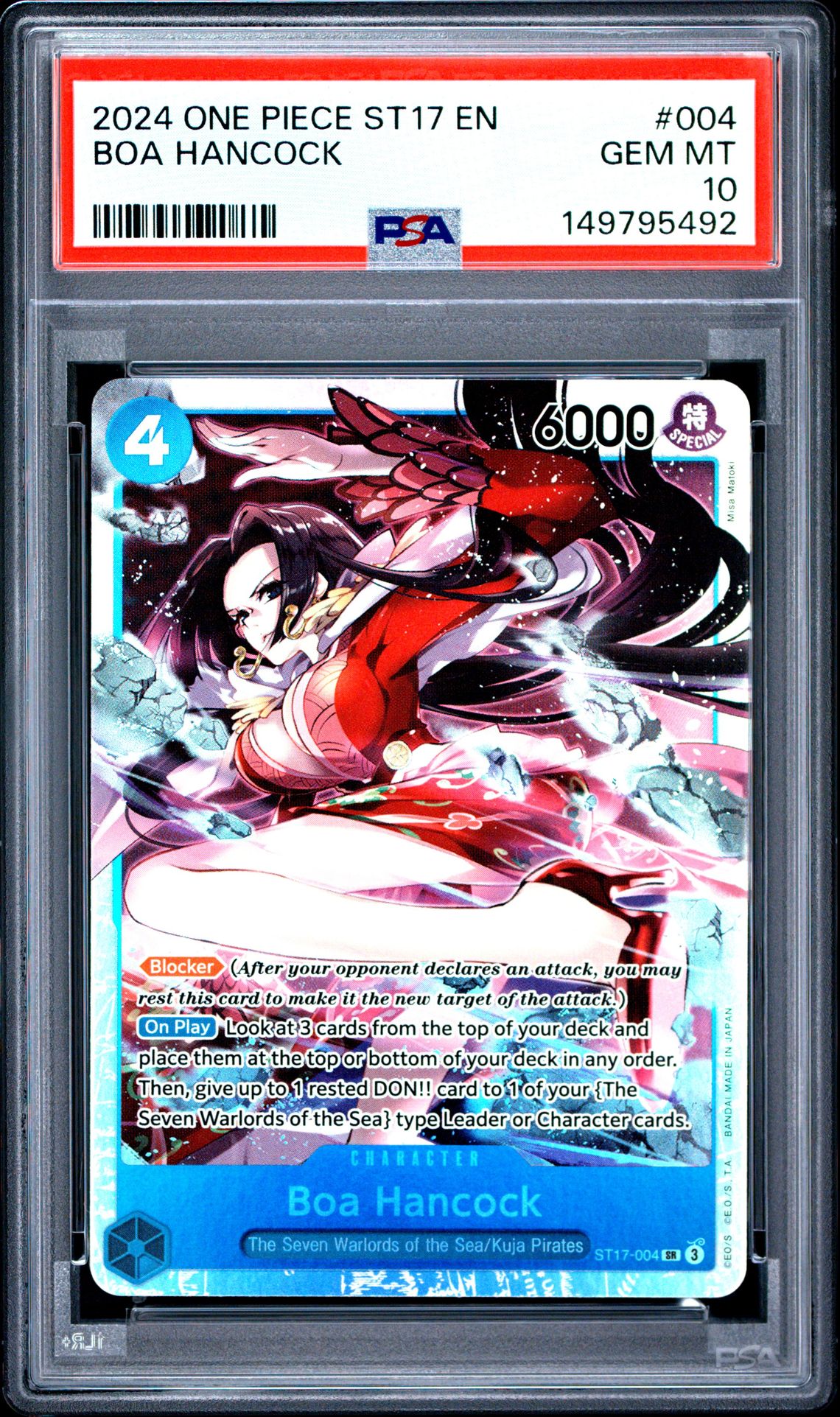 2024 One Piece Starter Deck St17-Blue Donquixote Doflamingo Boa Hancock #004 Gem Mt 10 front view - PSA graded GEM MT 10
