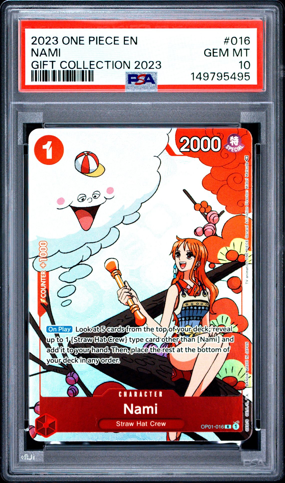 2023 One Piece Gift Collection 2023 Nami #016 (Gift Collection 2023) Gem Mt 10 front view - PSA graded GEM MT 10