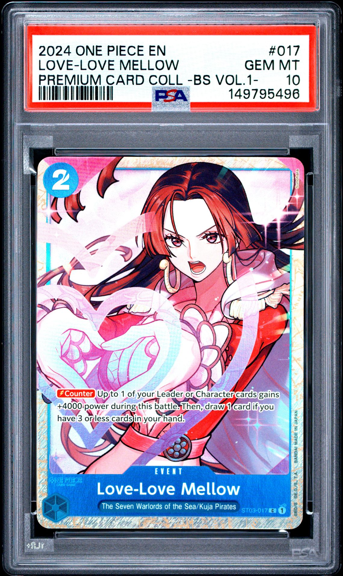 2024 One Piece Premium Card Collection -Best Selection Vol.1- Love-Love Mellow #017 Gem Mt 10 front view - PSA graded GEM MT 10