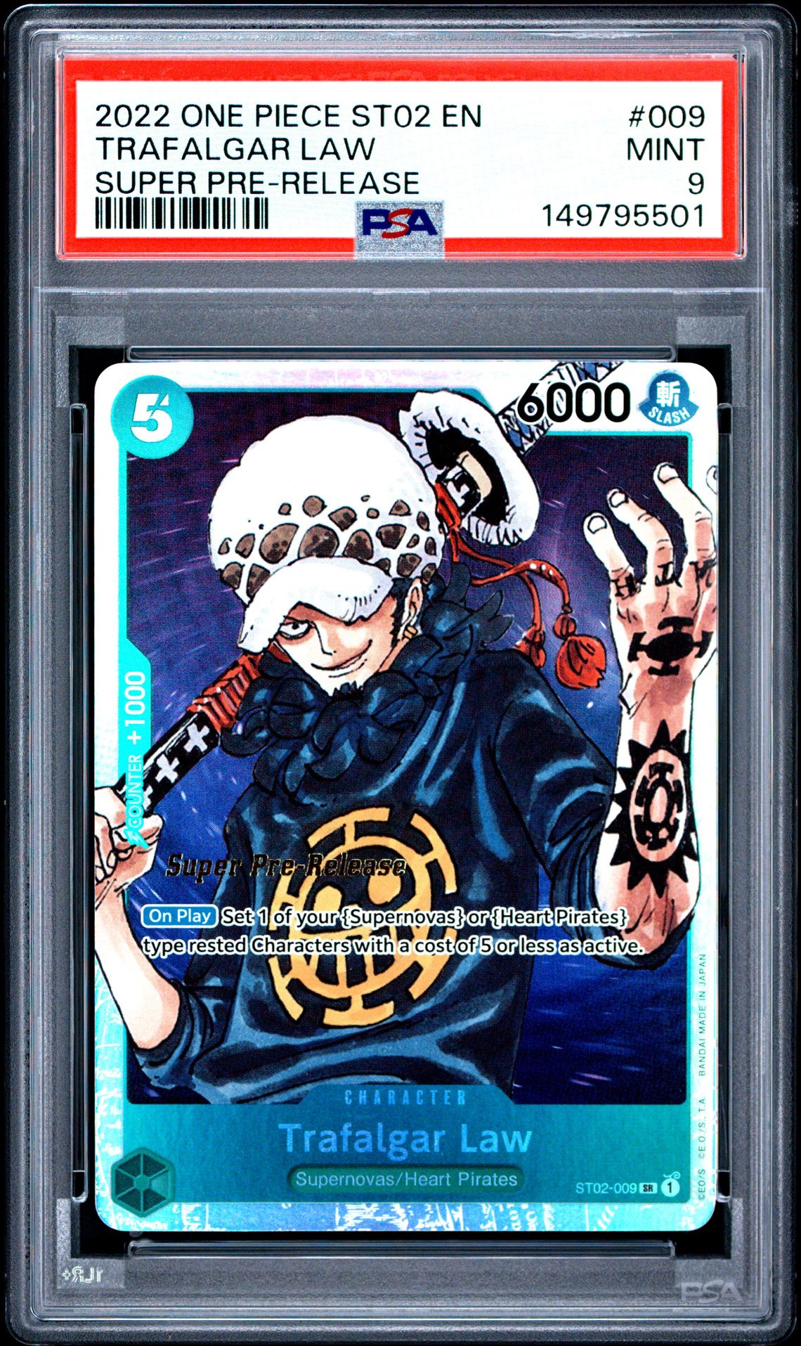 2022 One Piece Starter Deck St02-Worst Generation Trafalgar Law #009 (Super Pre-Release) Mint 9 front
