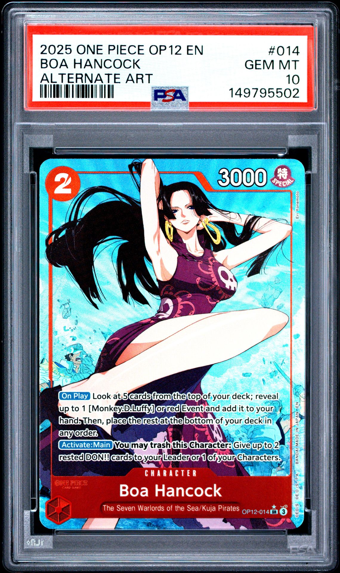 2025 One Piece Op12-Legacy Of The Master Boa Hancock #014 (Alternate Art) Gem Mt 10 front view - PSA graded GEM MT 10