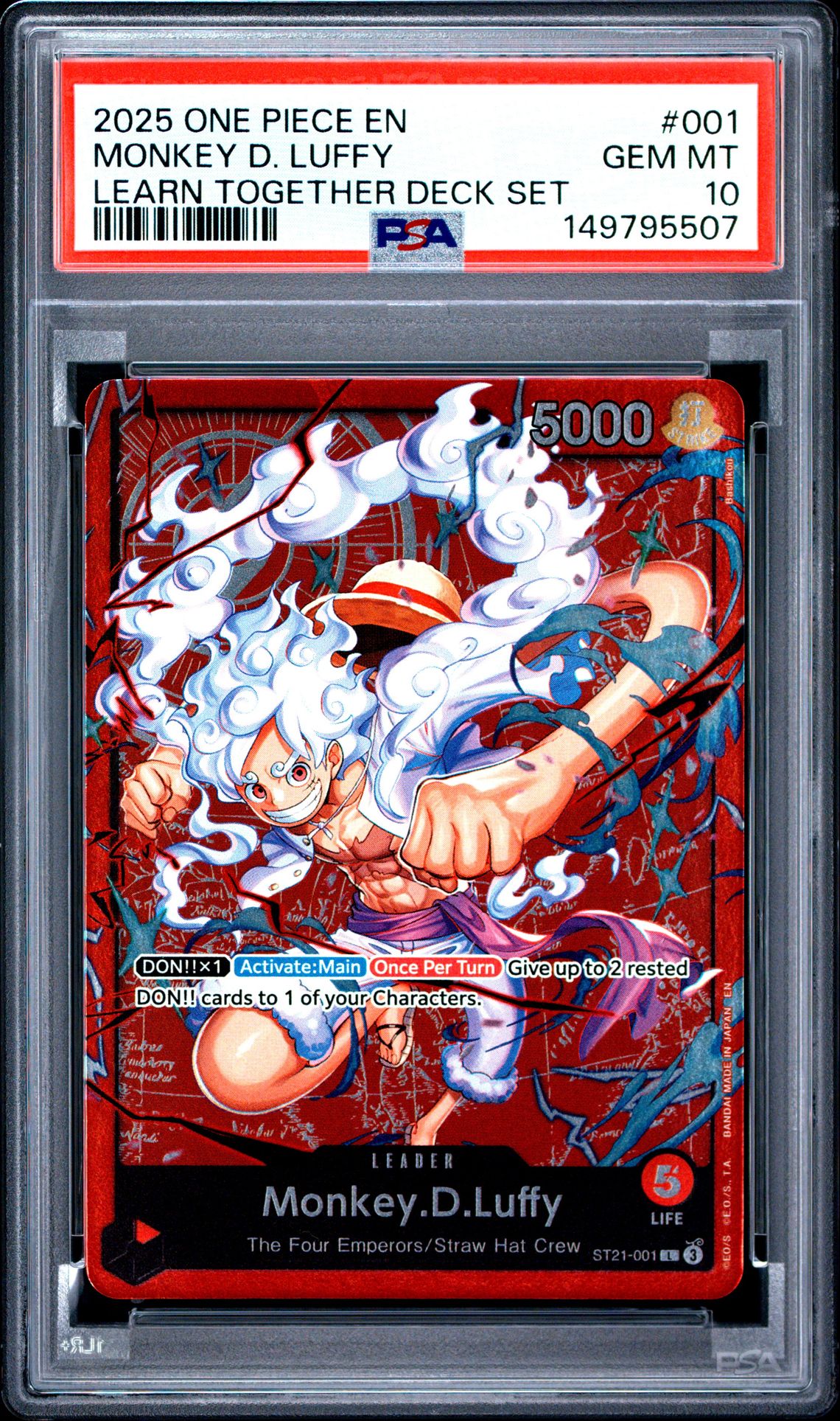 2025 One Piece Learn Together Deck Set Monkey D. Luffy #001 Gem Mt 10 front view - PSA graded GEM MT 10
