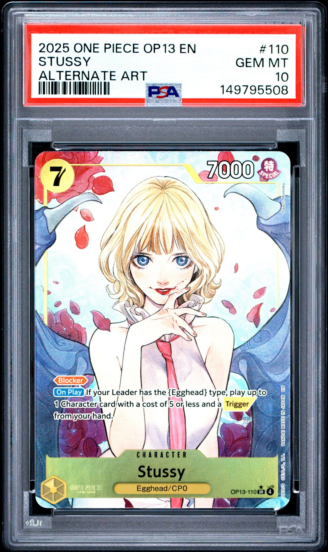2025 One Piece Op13-Carrying On His Will Stussy #110 (Alternate Art) Gem Mt 10 front
