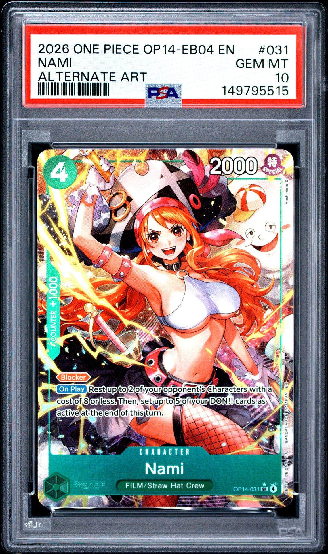 2026 One Piece Op14-Eb04-The Azure Sea's Seven Nami #031 (Alternate Art) Gem Mt 10 front