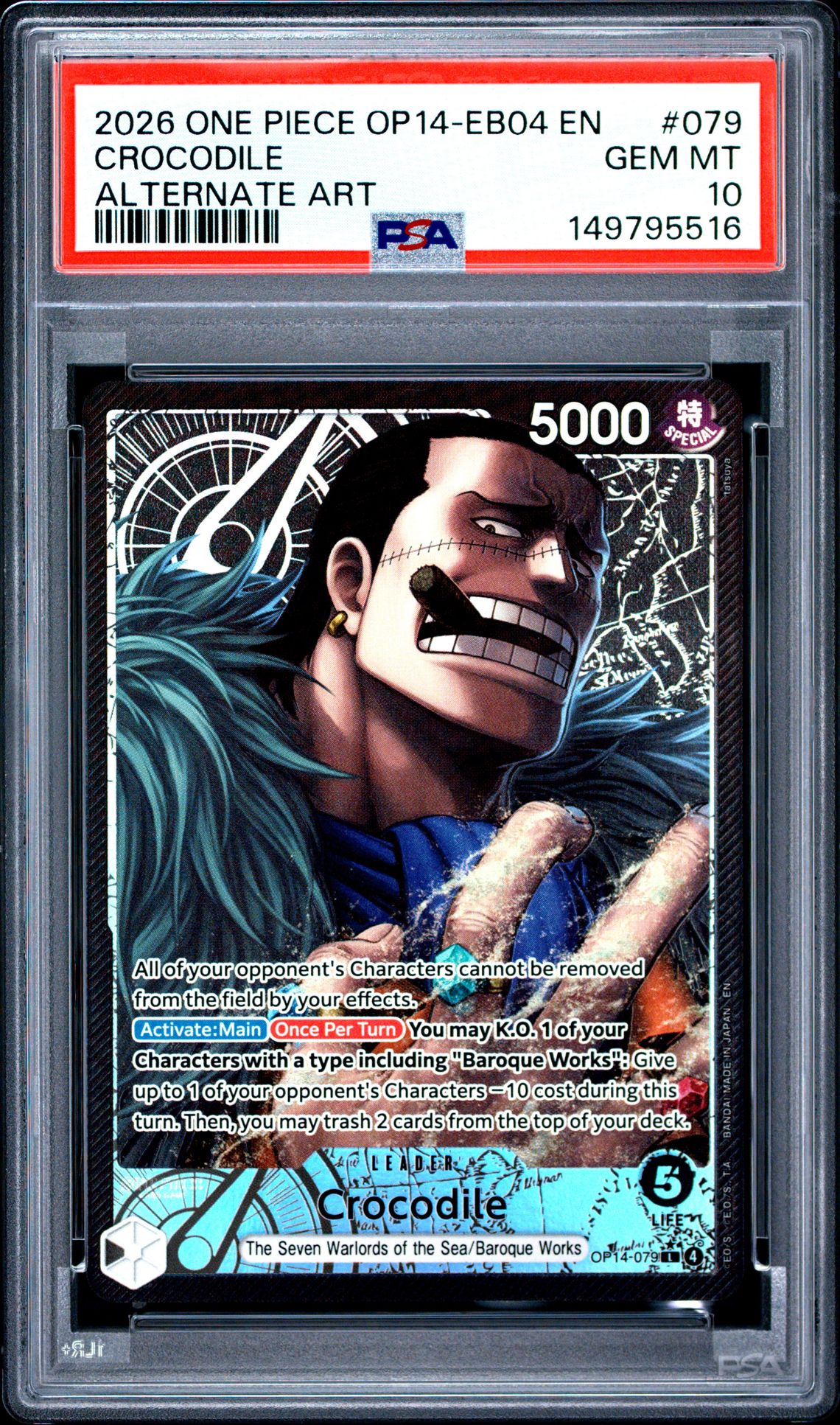 2026 One Piece Op14-Eb04-The Azure Sea's Seven Crocodile #079 (Alternate Art) Gem Mt 10 front