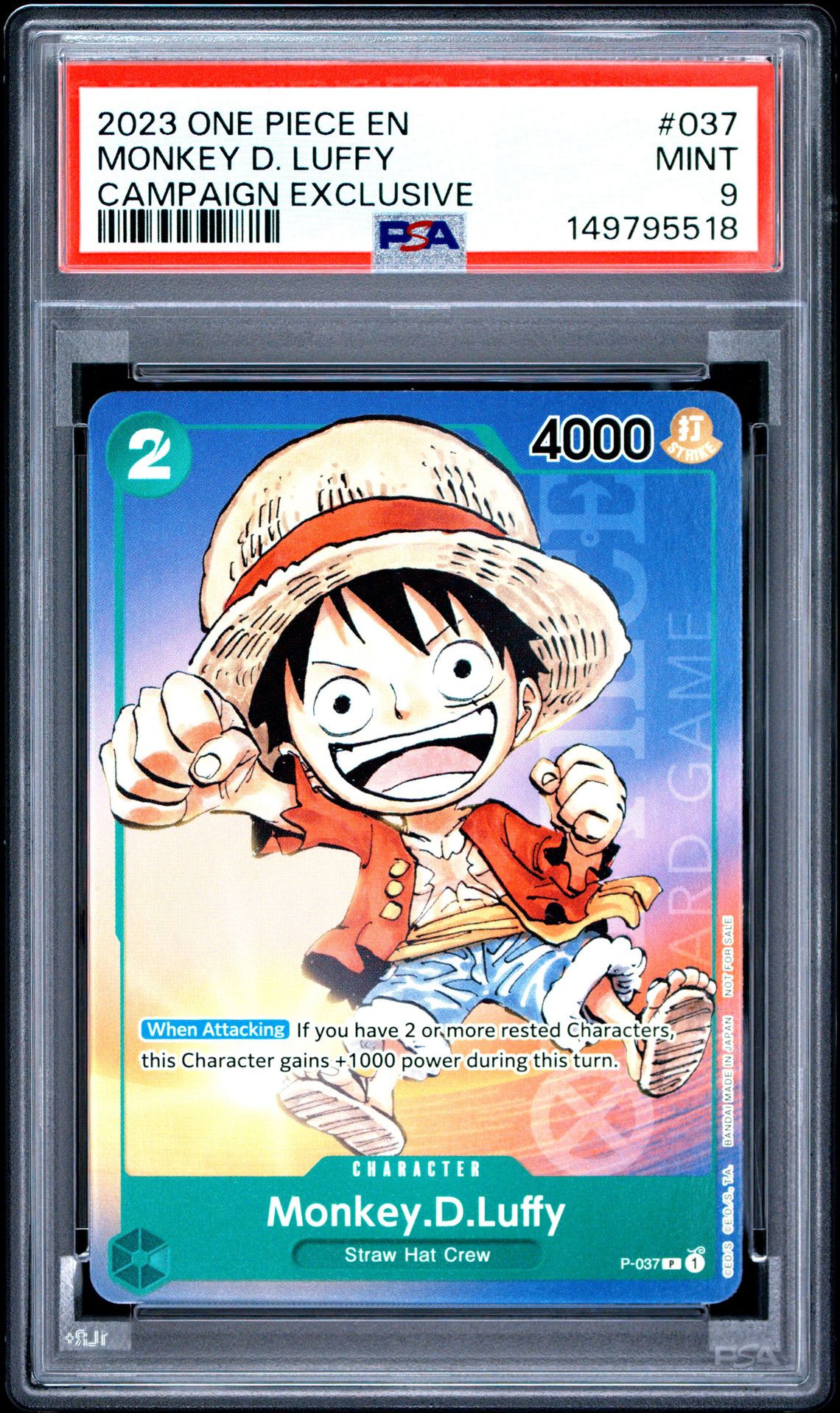 2023 One Piece Promos Monkey D. Luffy #037 (Campaign Exclusive) Mint 9 front