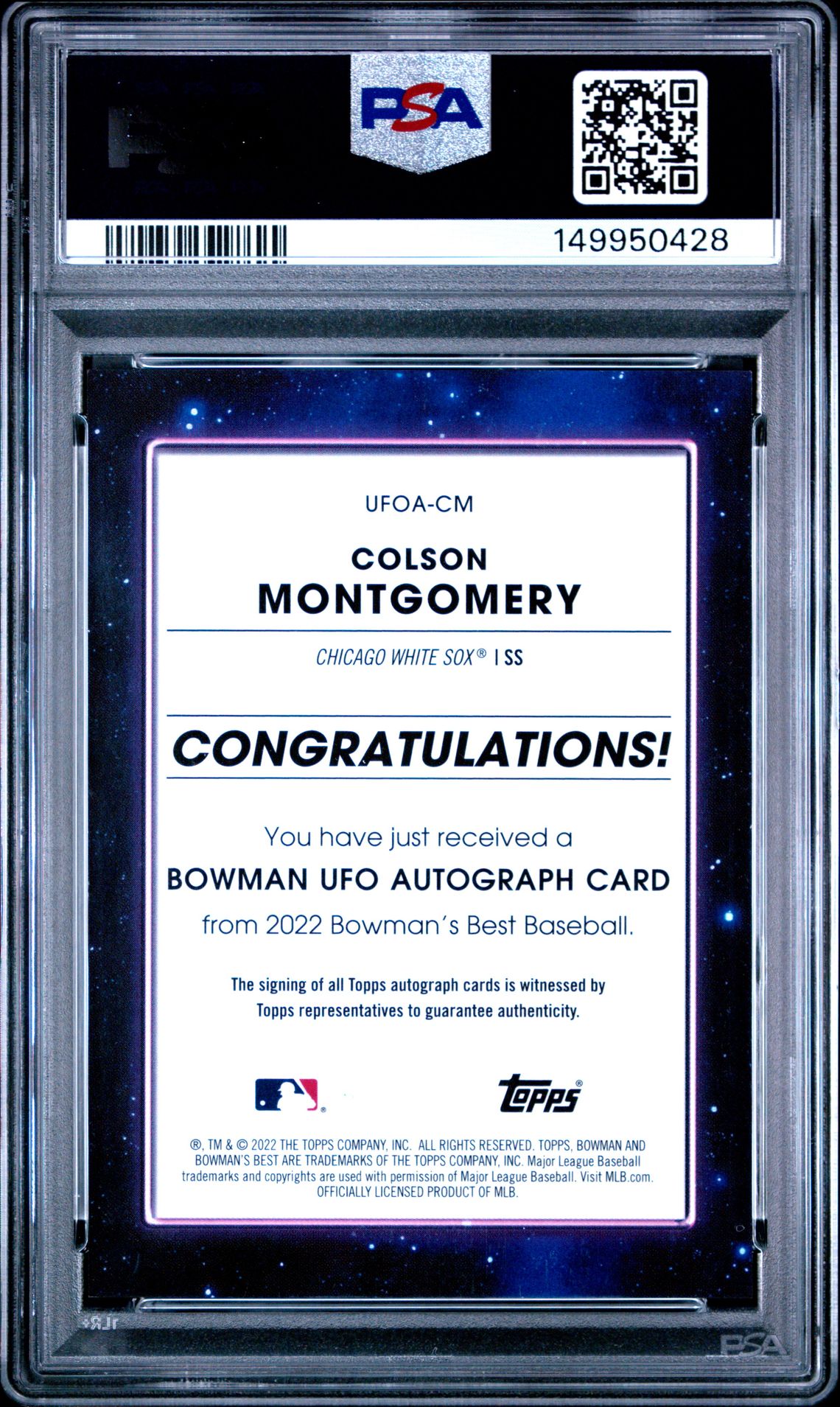 2022 Bowman's Best Ufo Autographs Colson Montgomery #Ufoacm (Ufo Autograph) Mint 9 back