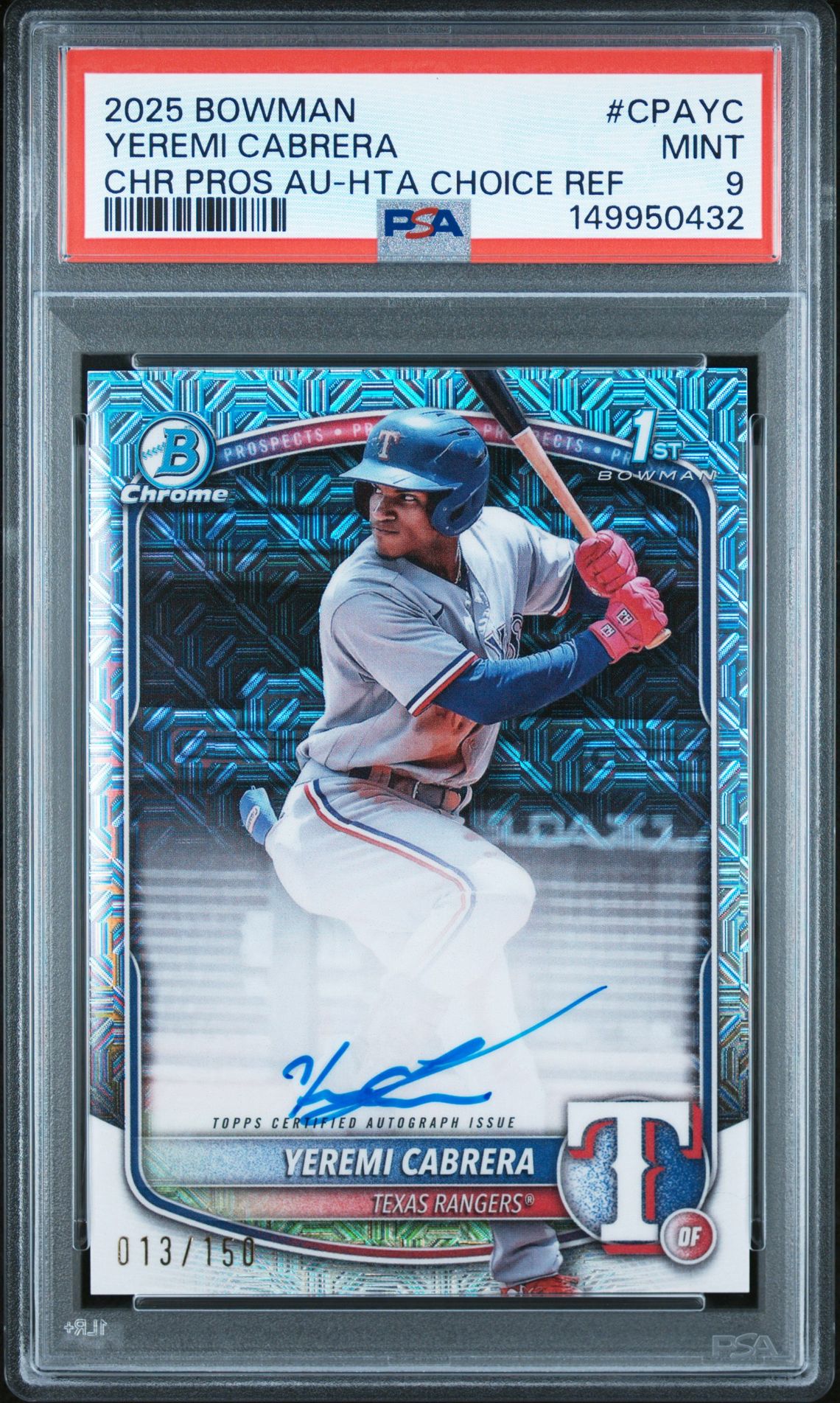 2025 Bowman Chrome Prospect Autographs Yeremi Cabrera #Cpayc (Chr Pros Au-Hta Choice Ref) Mint 9 front