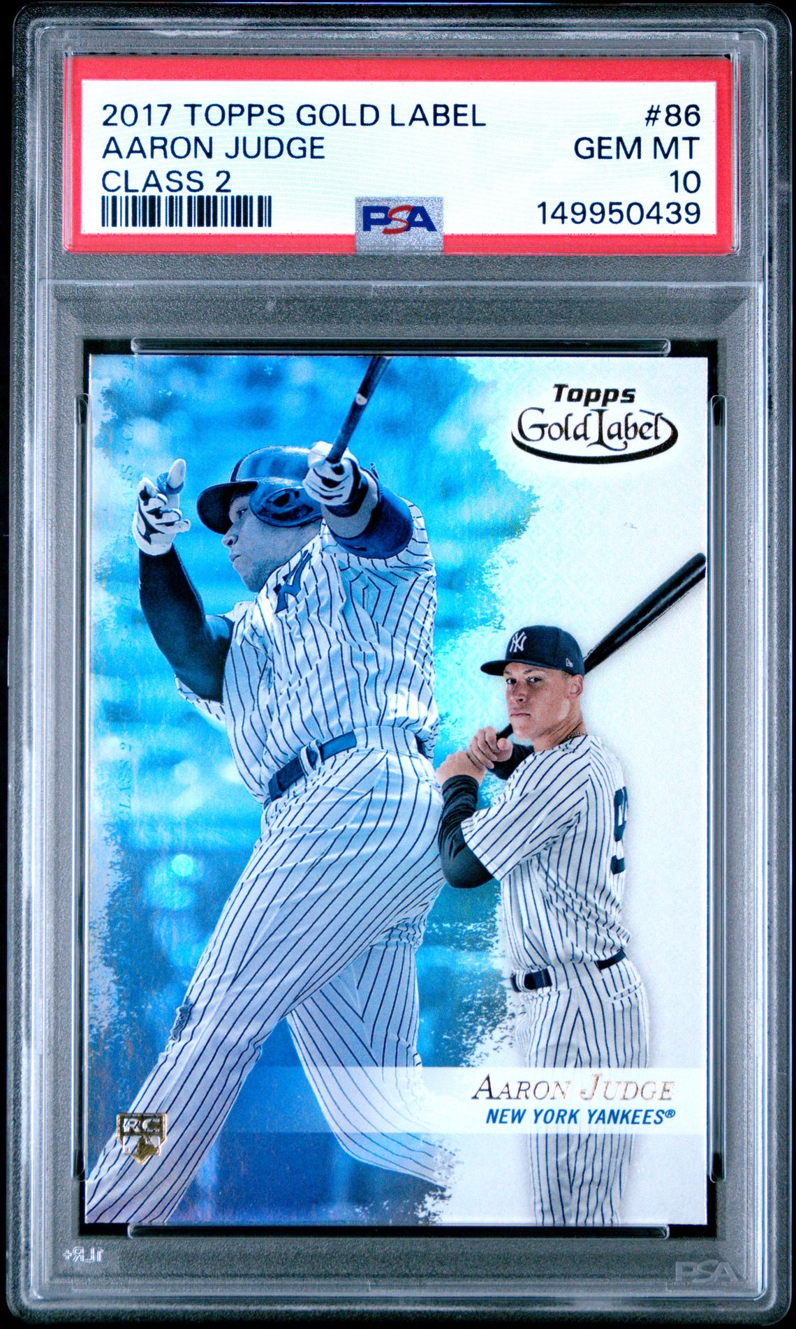 2017 Topps Gold Label Aaron Judge #86 (Class 2) Gem Mt 10 front view - PSA graded GEM MT 10
