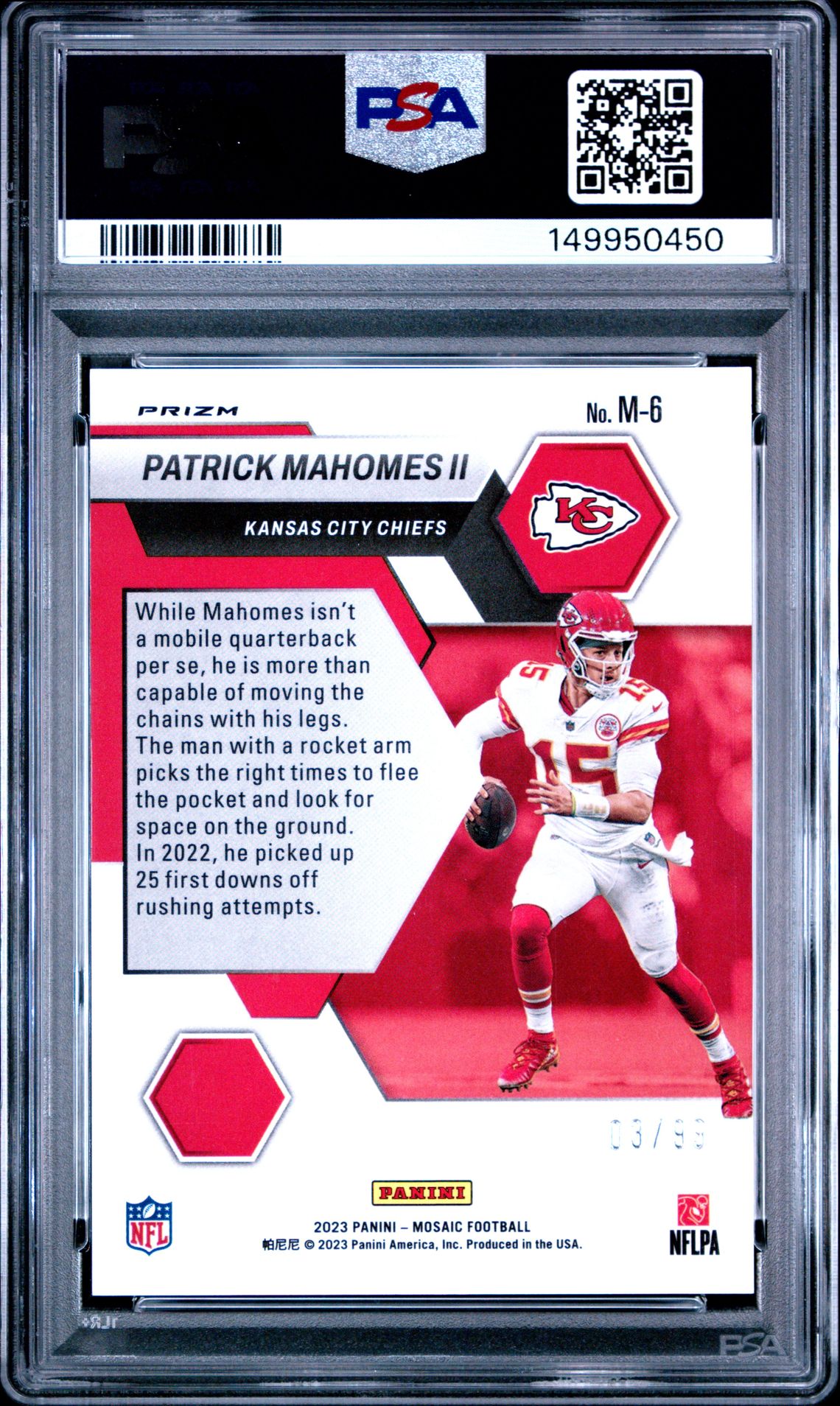 2023 Panini Mosaic Montage Patrick Mahomes Ii #M6 (Montage-Blue) Gem Mt 10 back view - PSA certificate #149950450
