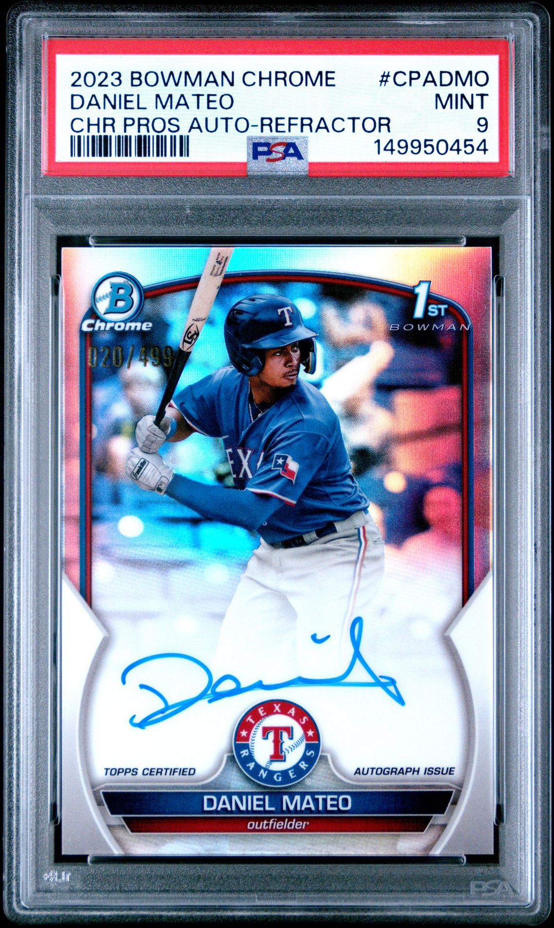 2023 Bowman Chrome Prospect Autographs Daniel Mateo #Cpadmo (Chr Pros Auto-Refractor) Mint 9 front