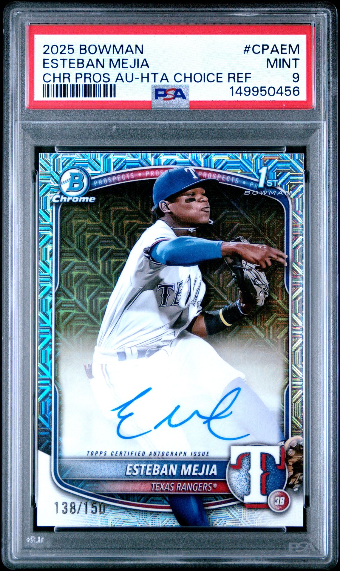 2025 Bowman Chrome Prospect Autographs Esteban Mejia #Cpaem (Chr Pros Au-Hta Choice Ref) Mint 9 front