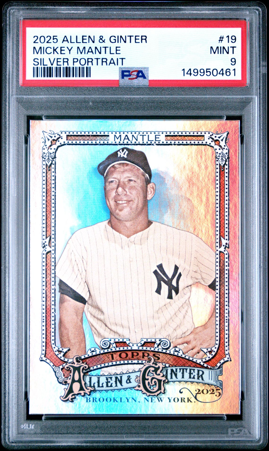 2025 Topps Allen & Ginter Mickey Mantle #19 (Silver Portrait) Mint 9 front
