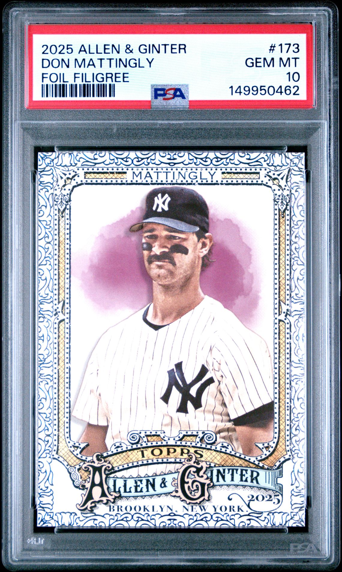 2025 Topps Allen & Ginter Don Mattingly #173 (Foil Filigree) Gem Mt 10 front view - PSA graded GEM MT 10