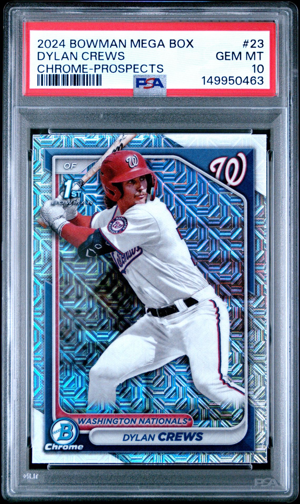 2024 Bowman Mega Box Chrome Prospects Dylan Crews #23 Gem Mt 10 front view - PSA graded GEM MT 10