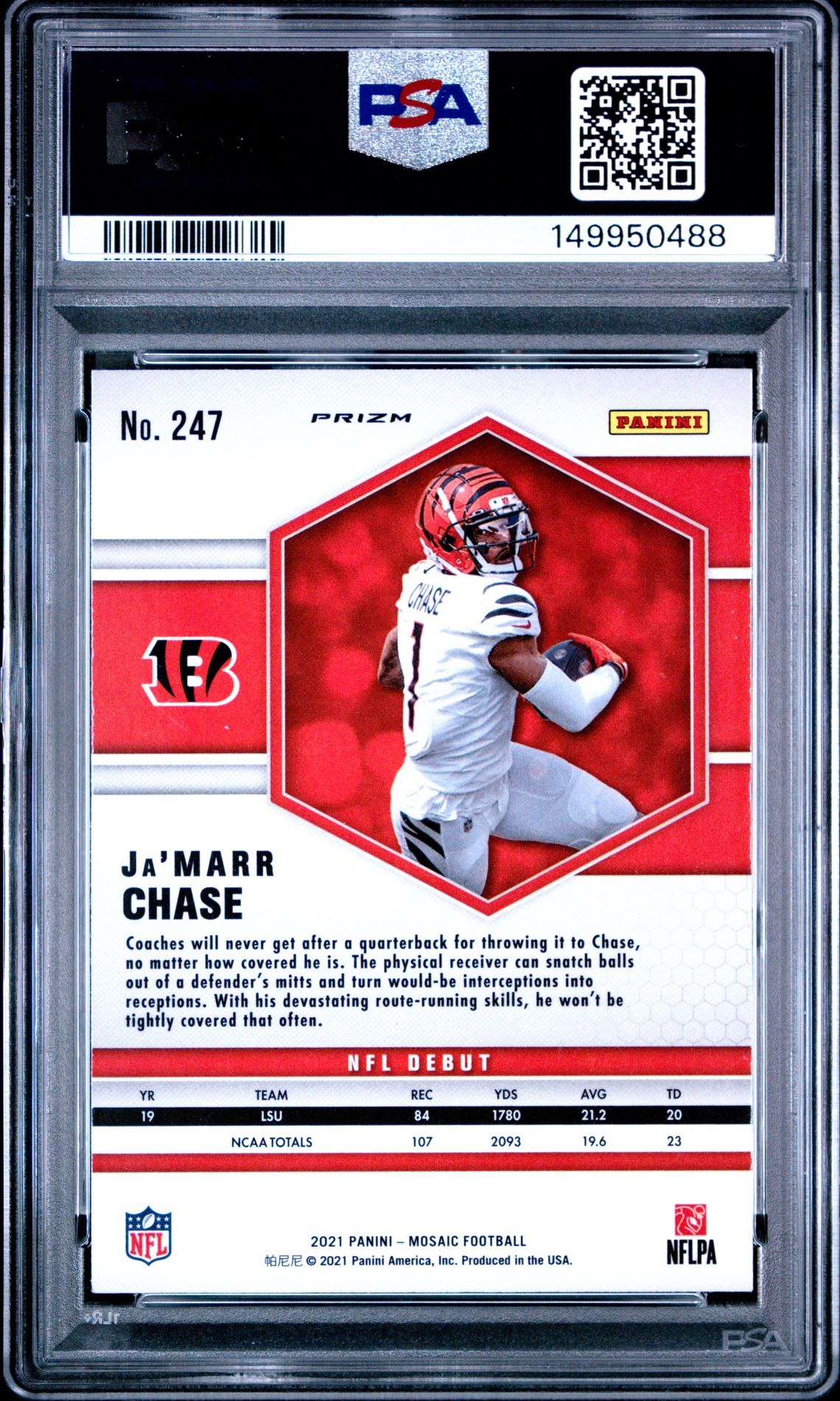 2021 Panini Mosaic Ja’marr Chase #247 (Mosaic) Mint 9 back