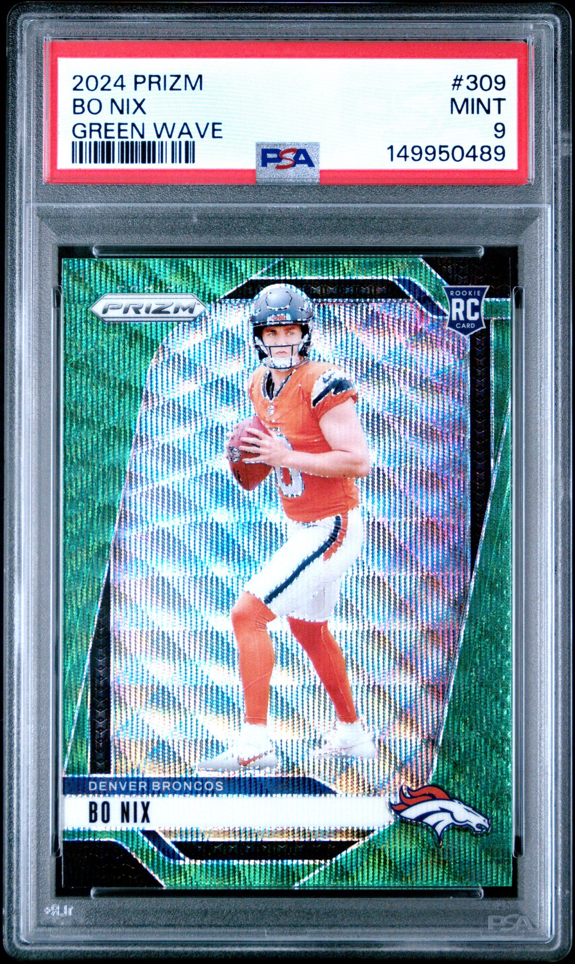2024 Panini Prizm Bo Nix #309 (Green Wave) Mint 9 front