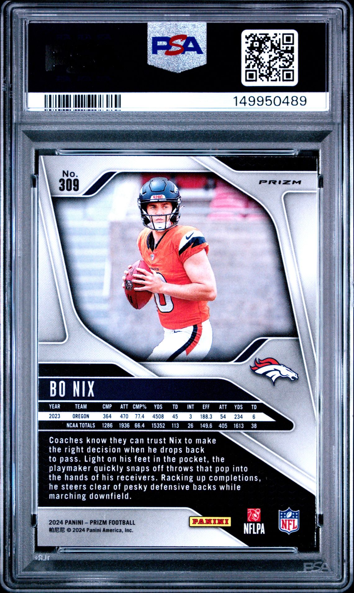2024 Panini Prizm Bo Nix #309 (Green Wave) Mint 9 back