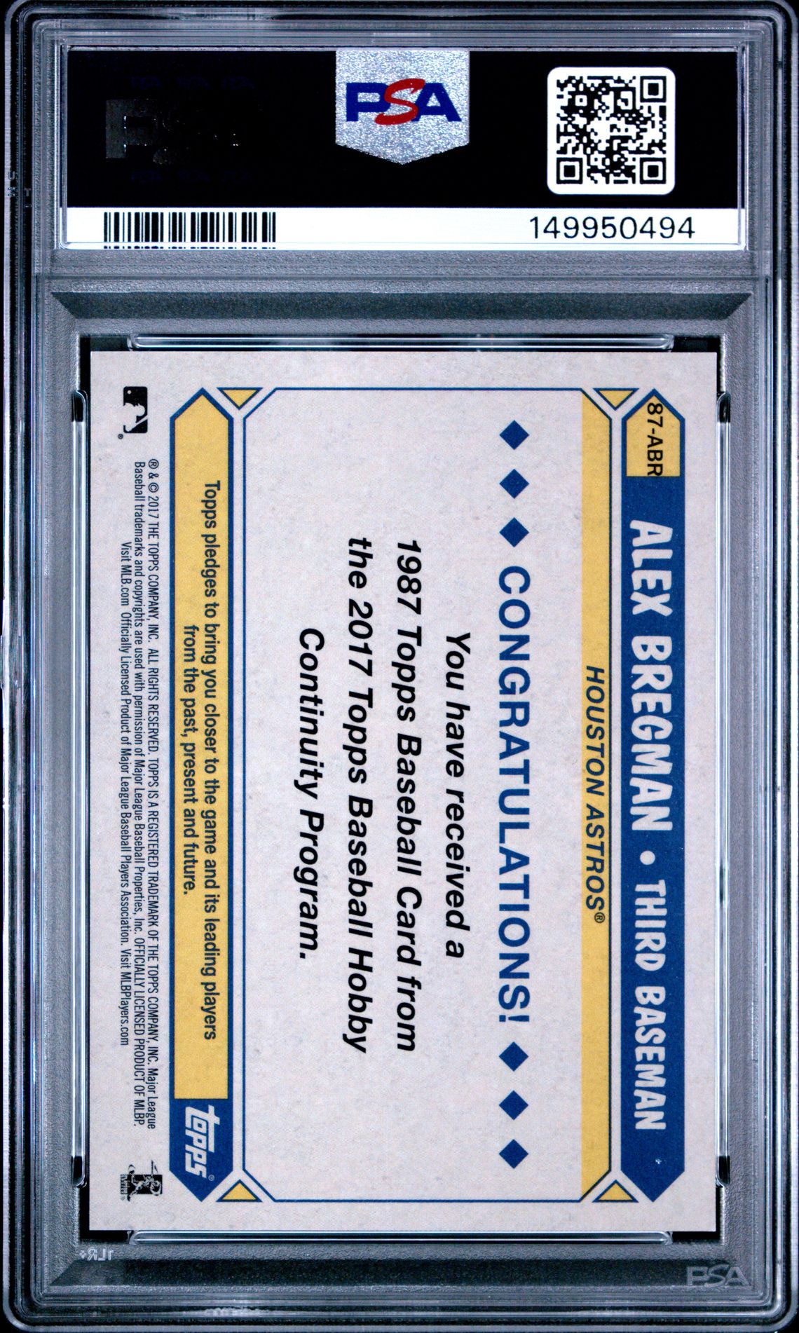 2017 Topps Silver Pack Promo Alex Bregman #87-Abr (Silver Pack Promo) Gem Mt 10 back