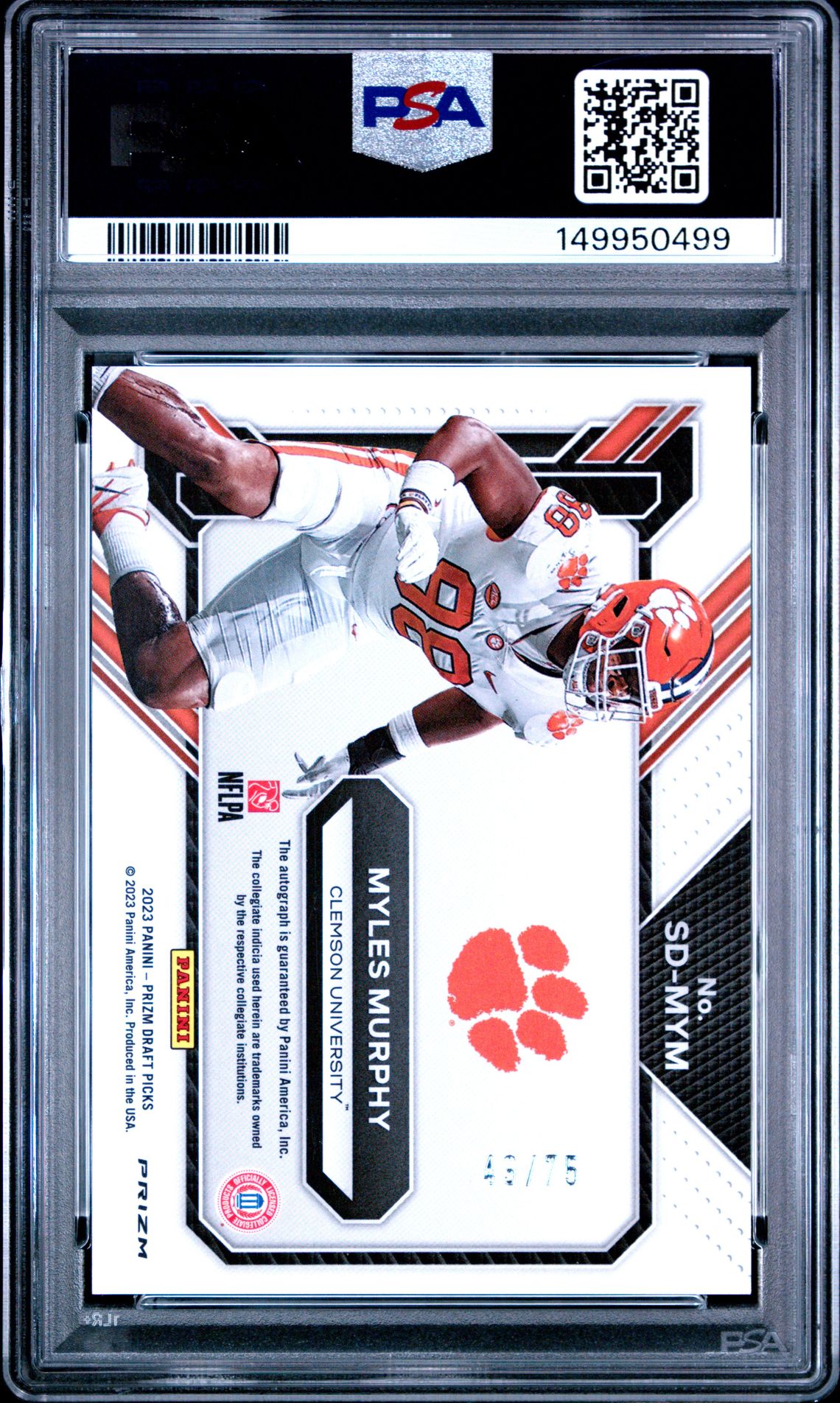 2023 Panini Prizm Draft Picks Signing Day Myles Murphy #Sdmym (Signing Day-Blue Prizm) Gem Mt 10 back
