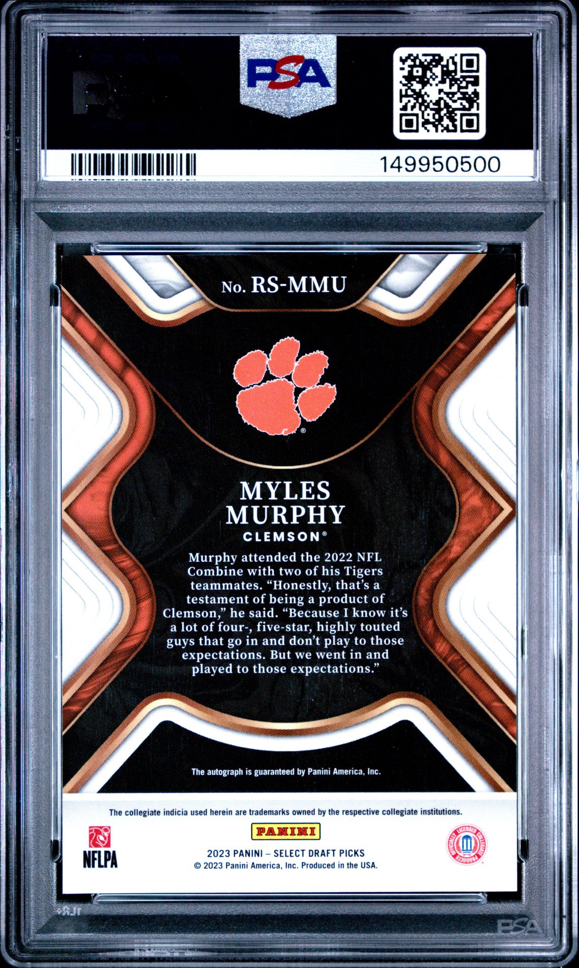 2023 Panini Select Draft Picks Rookie Signatures Myles Murphy #Mmu Mint 9 back