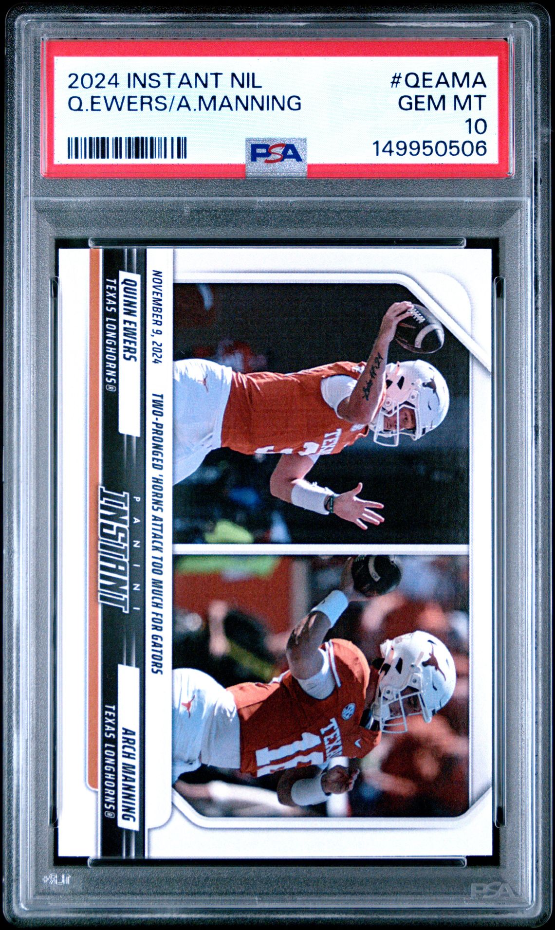 2024 Panini Instant Nil College Football Q.ewers/A.manning #Qeama Gem Mt 10 front