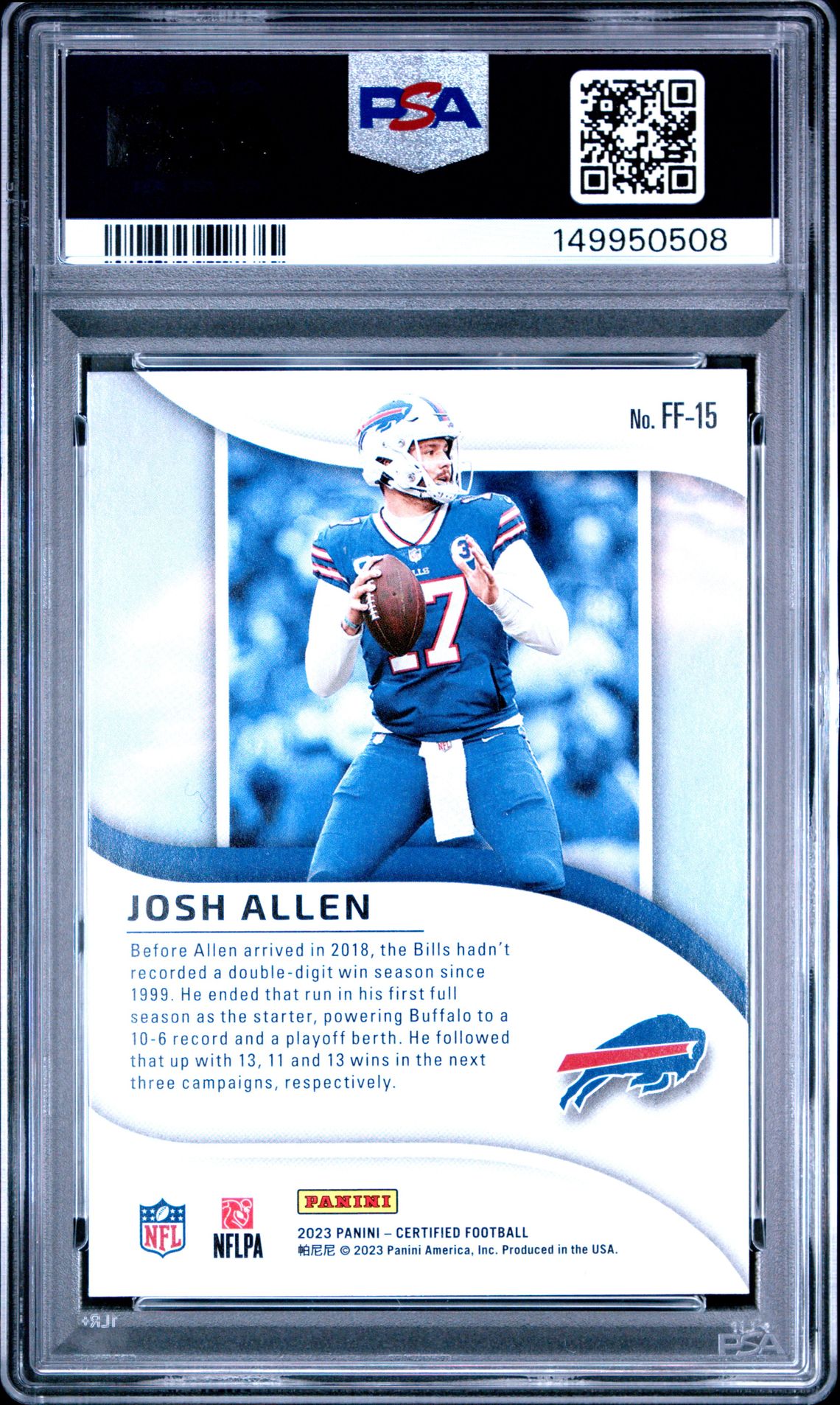 2023 Panini Certified Franchise Foundations Josh Allen #Ff15 Gem Mt 10 back
