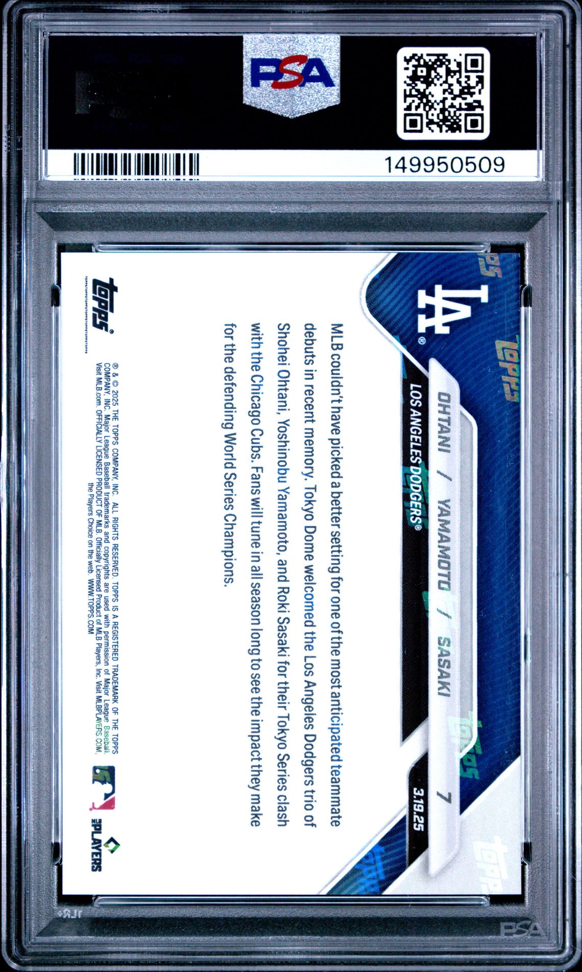 2025 TOPPS NOW OHTANI/YAMAMOTO/SASAKI  7 GEM MT 10 back