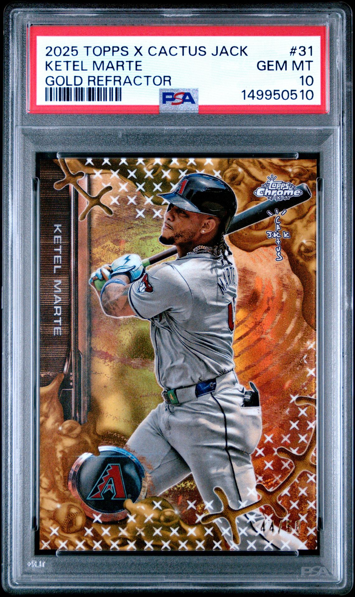 2025 Topps Chrome X Cactus Jack Ketel Marte #31 (Gold Refractor) Gem Mt 10 front