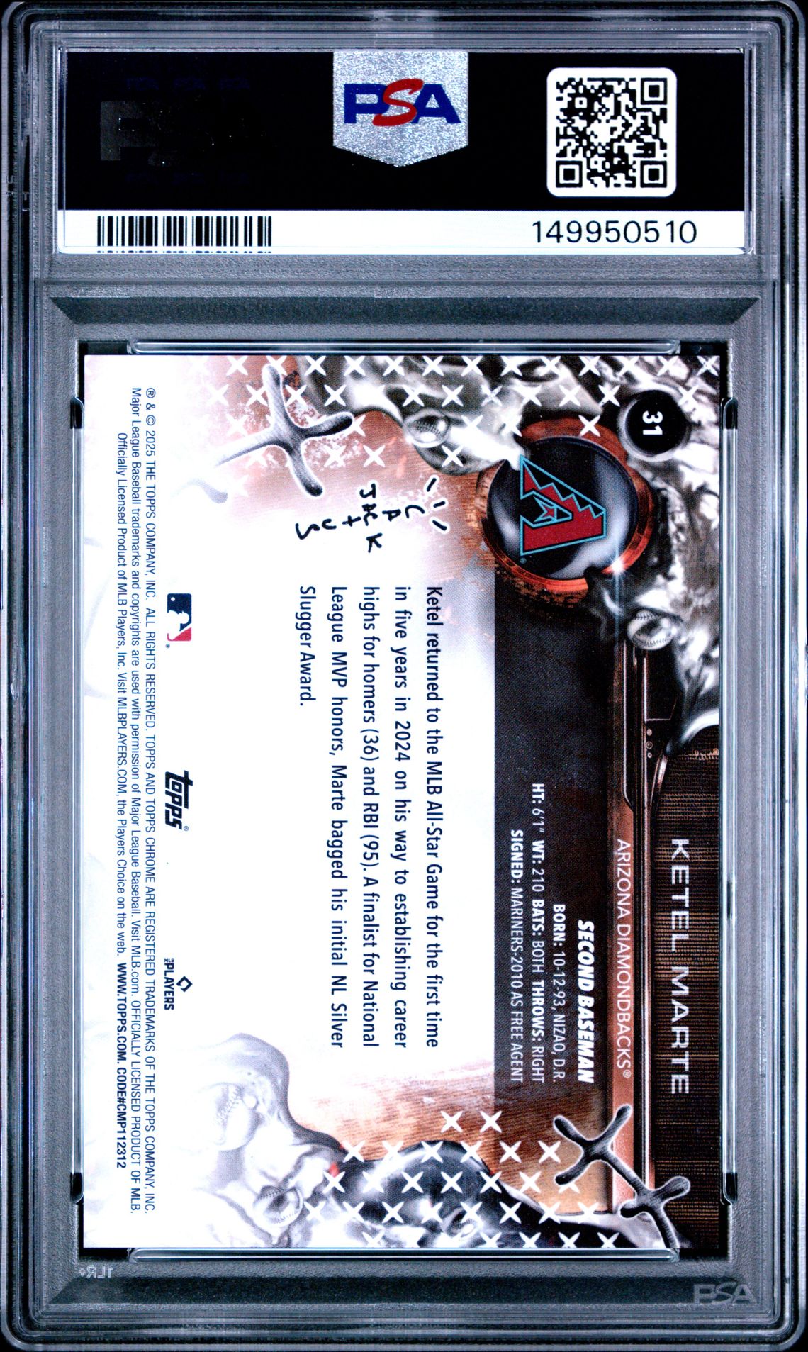 2025 Topps Chrome X Cactus Jack Ketel Marte #31 (Gold Refractor) Gem Mt 10 back