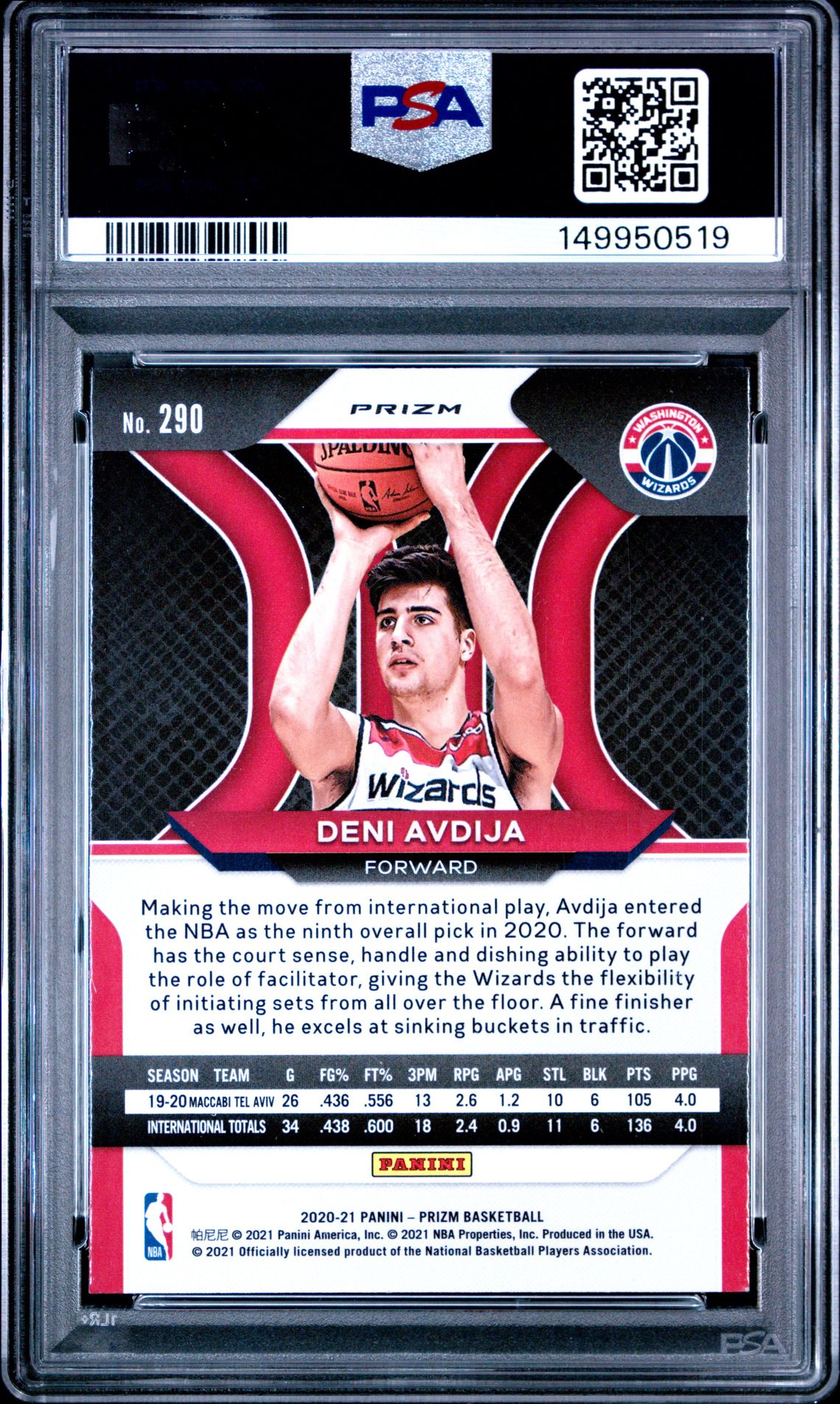 2020 Panini Prizm Deni Avdija #290 (Silver Prizm) Nm-Mt 8 back