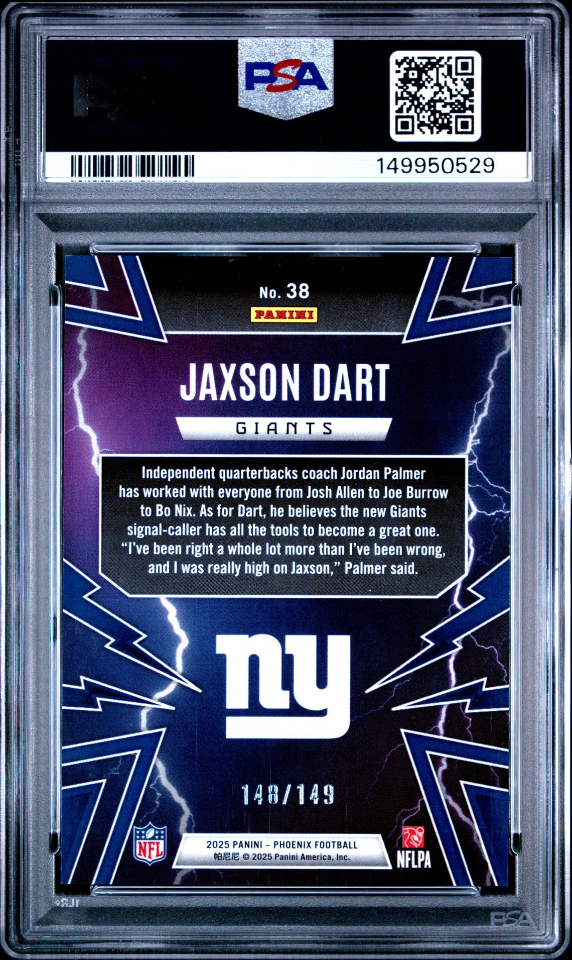 2025 Panini Phoenix Thunderbirds Jaxson Dart #38 (Thunderbirds-Silver Lazer) Mint 9 back