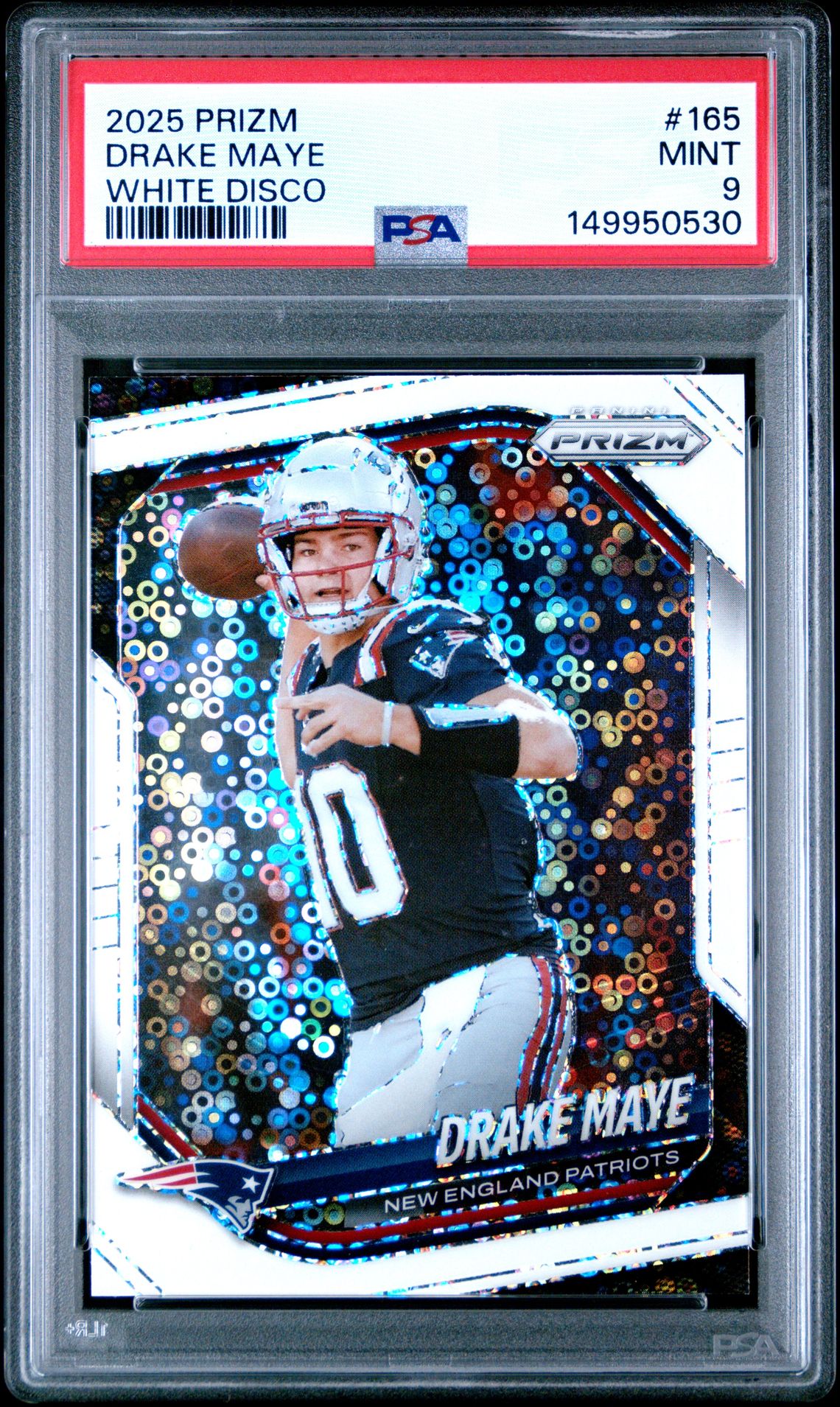 2025 Panini Prizm Drake Maye #165 (White Disco) Mint 9 front