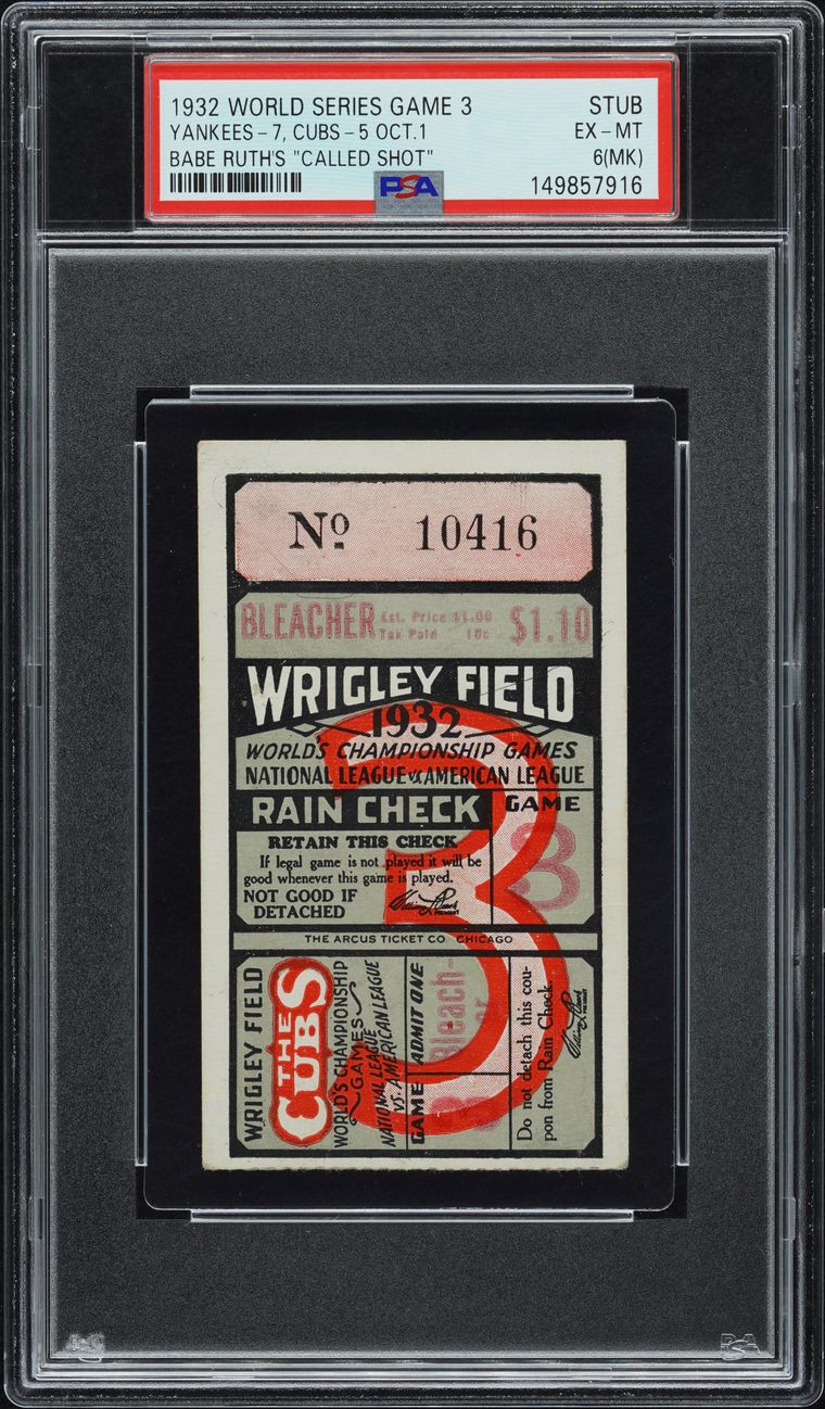 1932 World Series Game 3 full ticket, Babe Ruth's Called Shot, graded PSA 2
