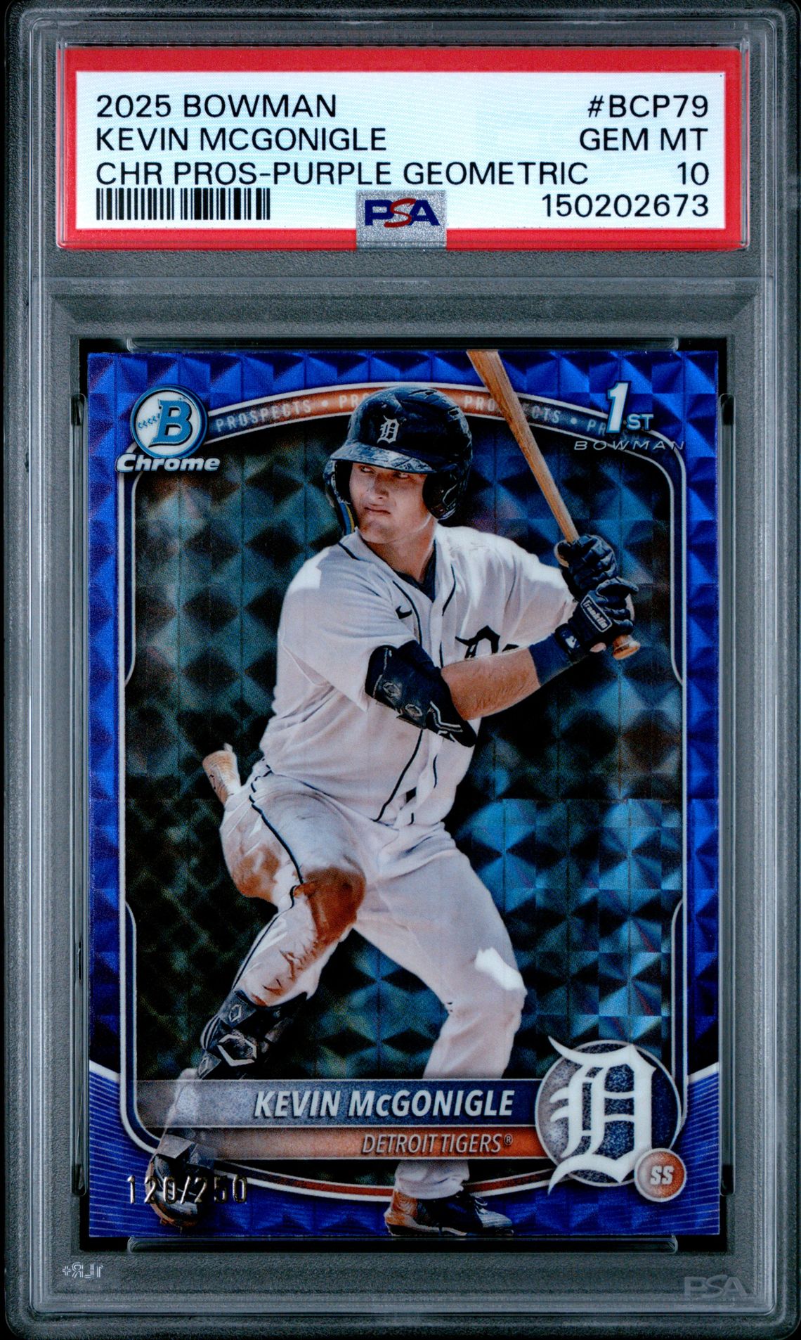 2025 Bowman BOWMAN CHROME PROSPECTS CHR PROS-PURPLE GEOMETRIC #BCP79 Kevin Mcgonigle front