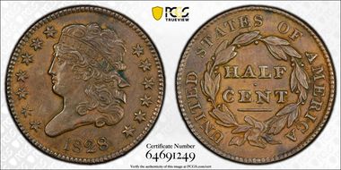 1828 1/2C 13 Stars AU50BN