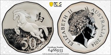 2014 50C Year of the Horse Ag Frosted Uncirculated MS69