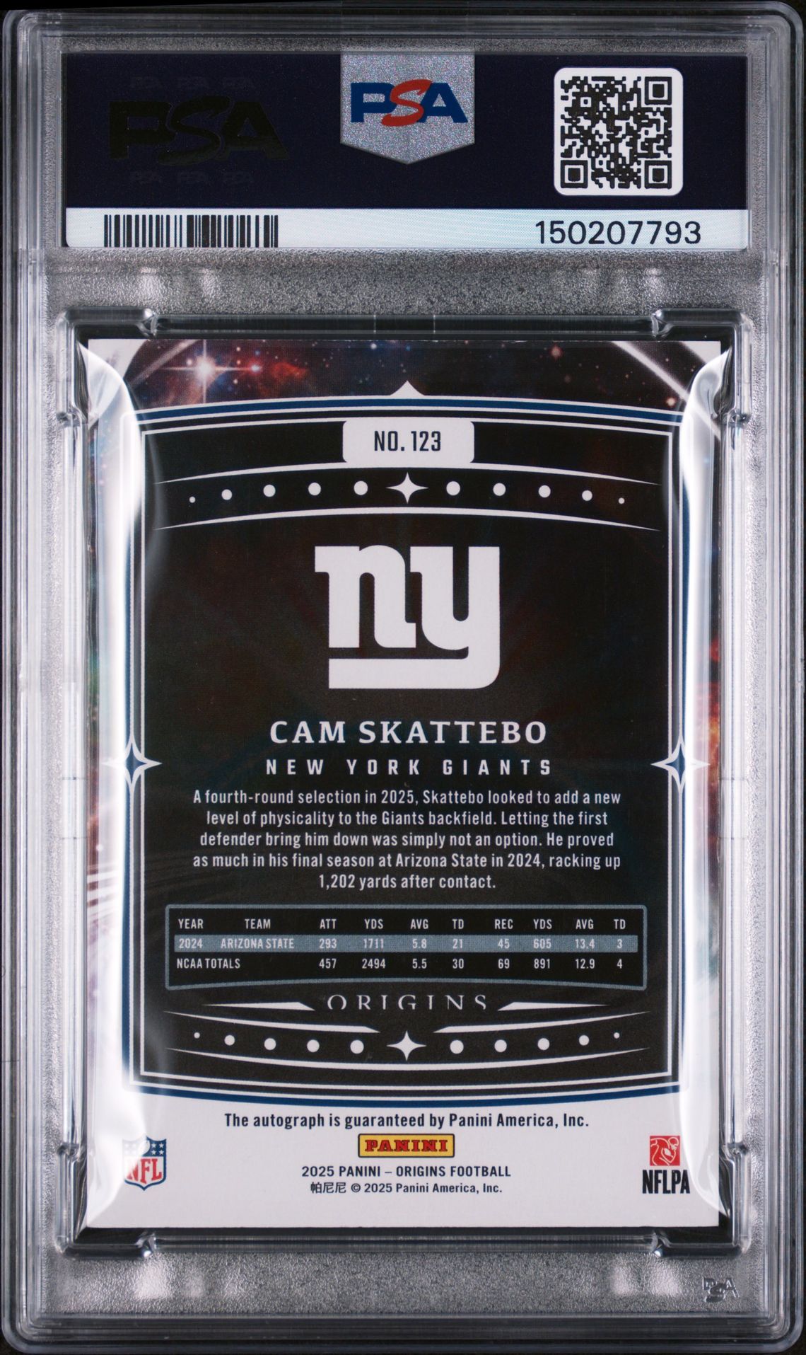 2025 Panini Origins Cam Skattebo #123 (Signature) Nm-Mt 8 back