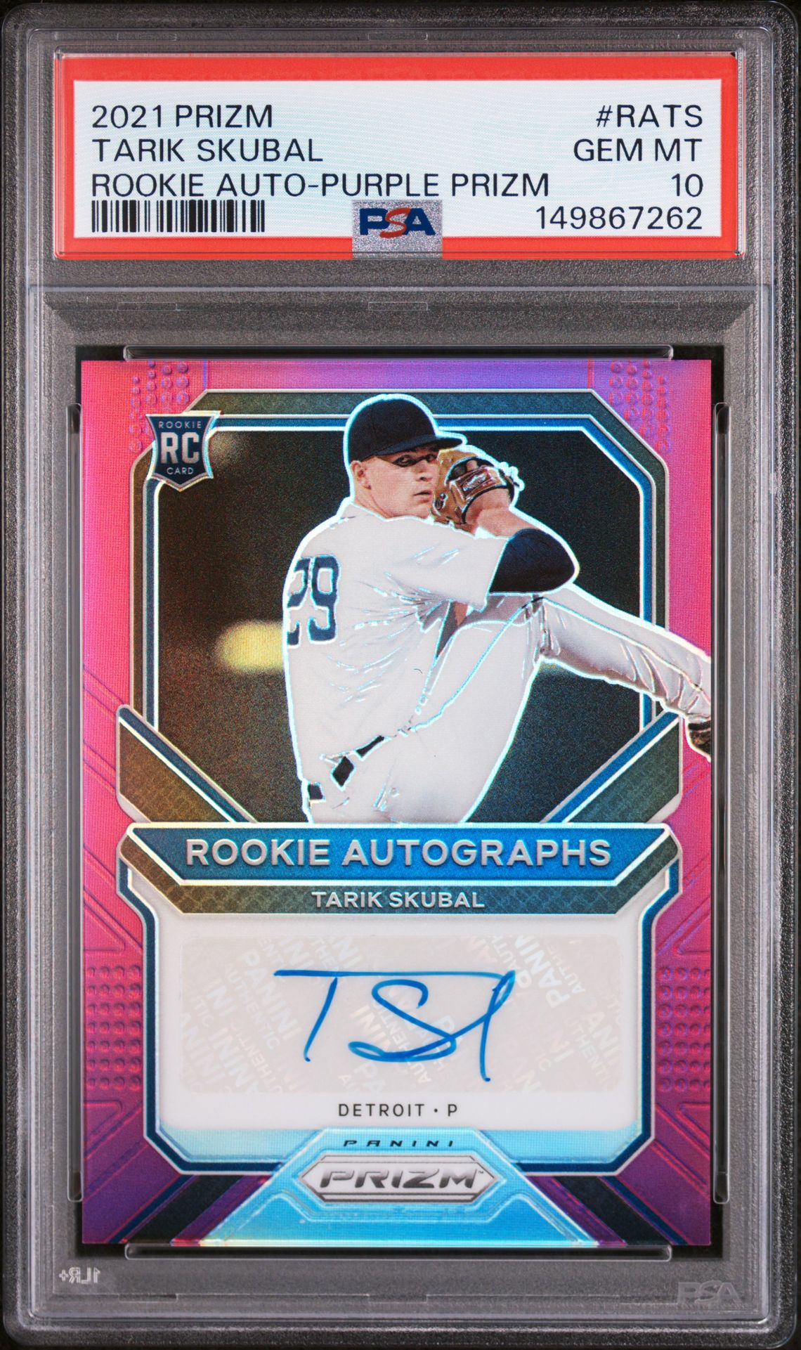 2021 Panini PANINI PRIZM ROOKIE AUTOGRAPHS Purple #RATS Tarik Skubal front
